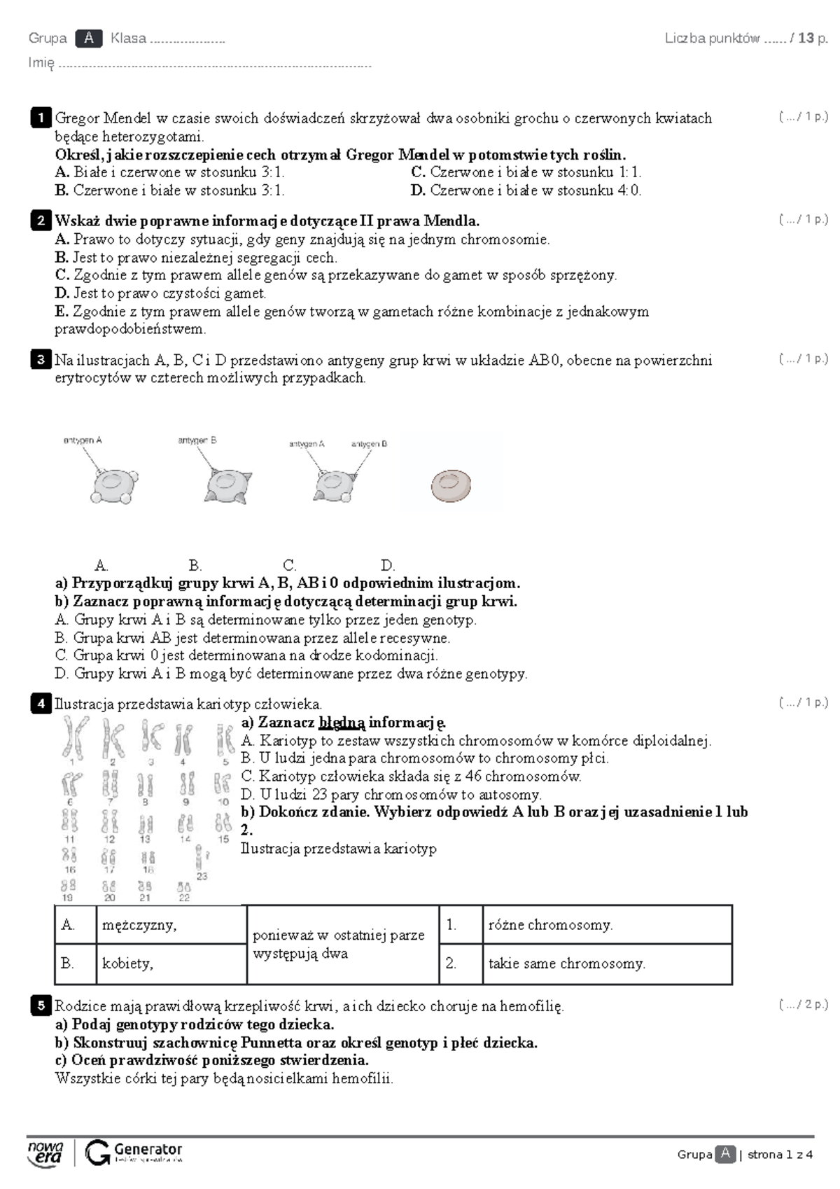 Sprawdzian Biologia 1 Liceum Genetyka Nowa Era www.studocu.com