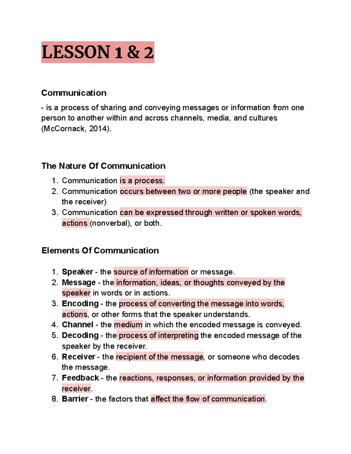 Reviewer ORAL COM Q1 - ttjhihy - LESSON 1 & 2 Communication - is a ...