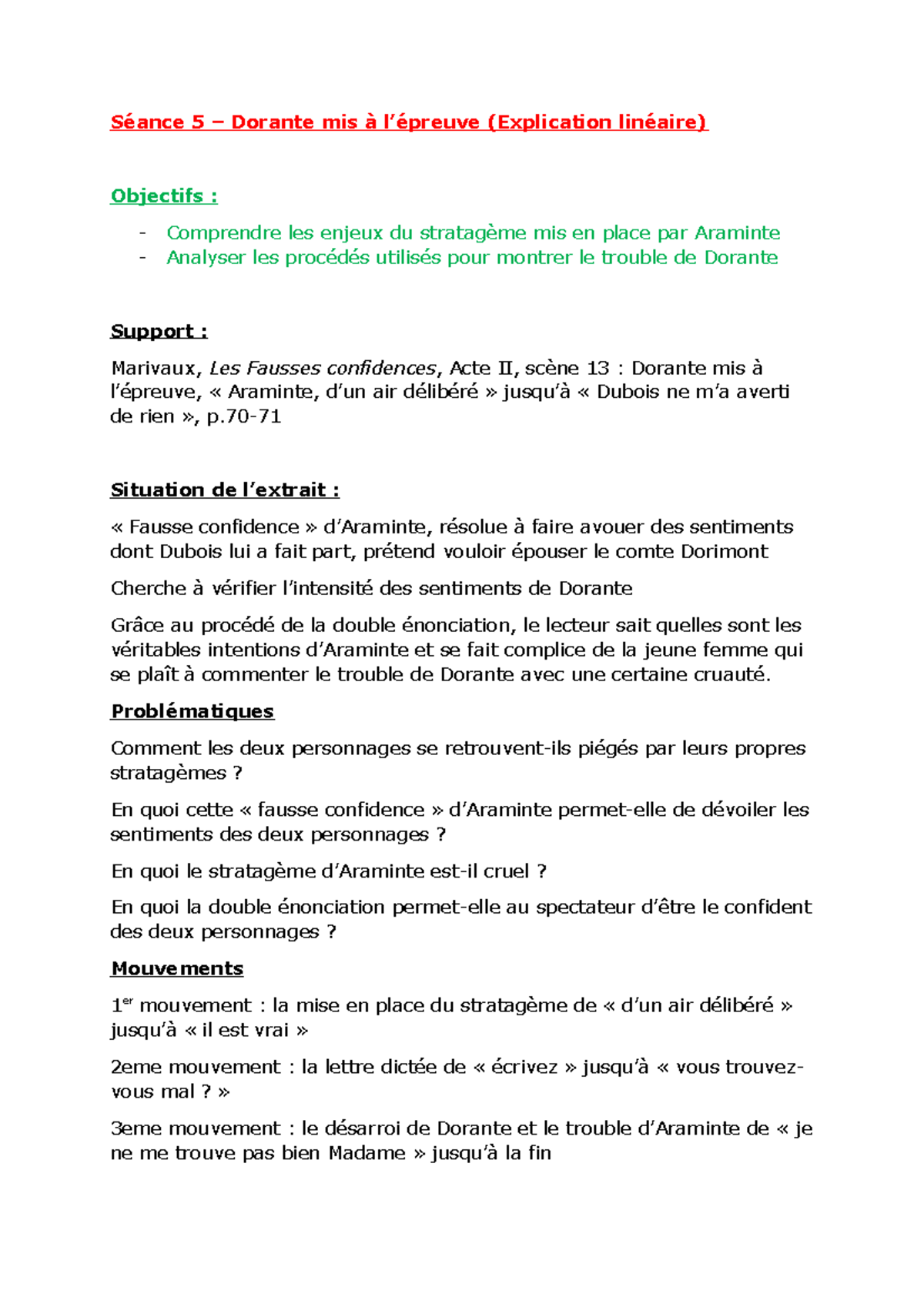 Séance 5 Dorante mis à l'épreuve Séance 5 Dorante mis à l’épreuve (Explication linéaire