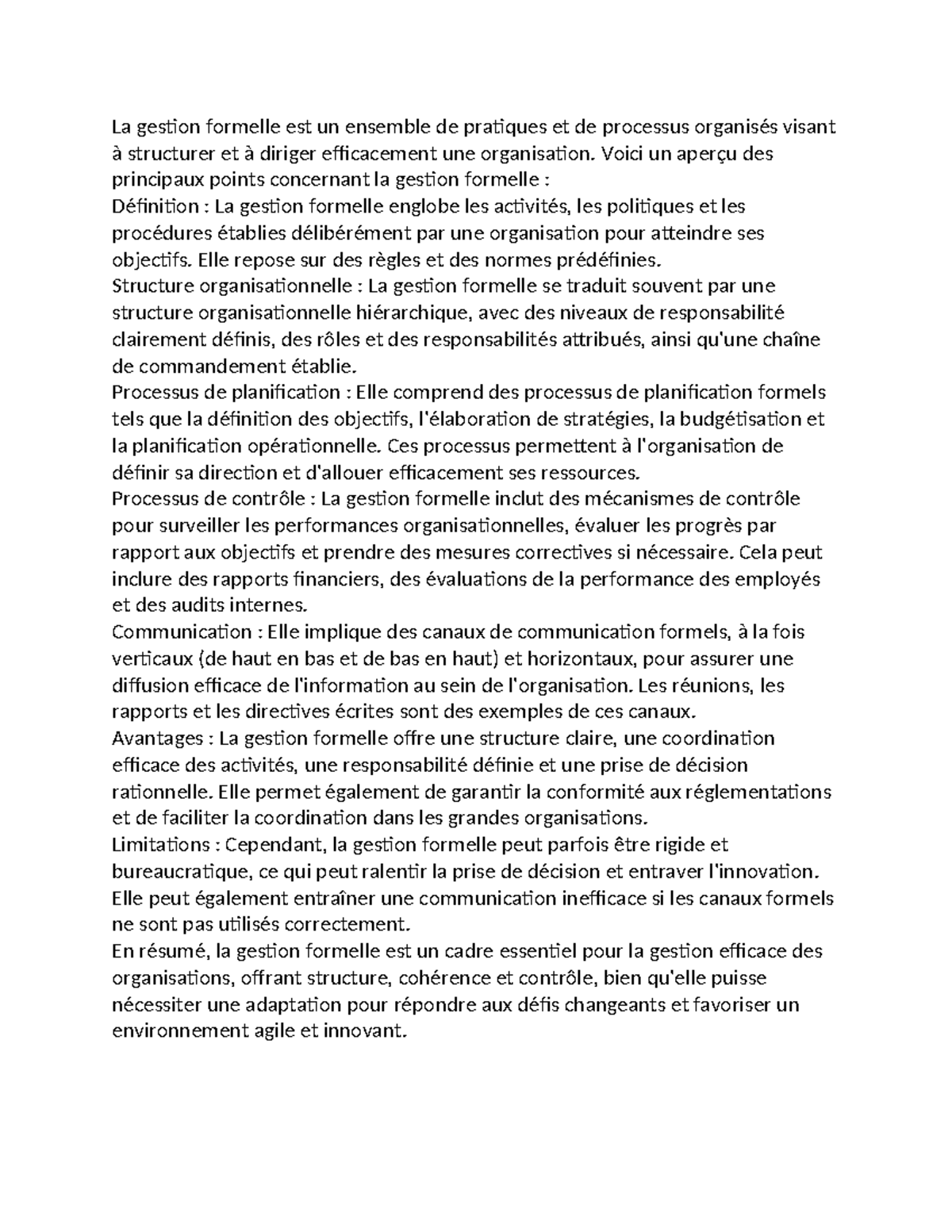 Management formel - La gestion formelle est un ensemble de pratiques et ...