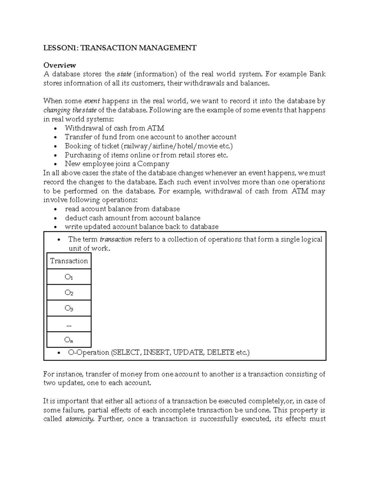 Lesson 8 Transaction Management In Database Management - LESSON1 ...