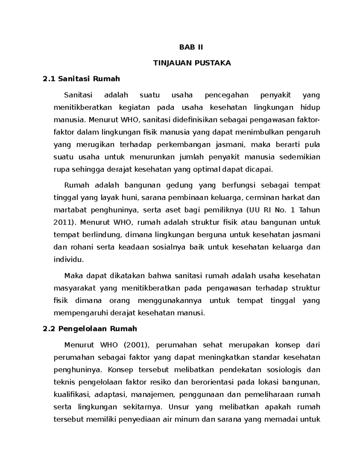 BAB II UAS Kesehatan Lingkungan - Sanitasi Rumah, Pengelolaan Rumah ...