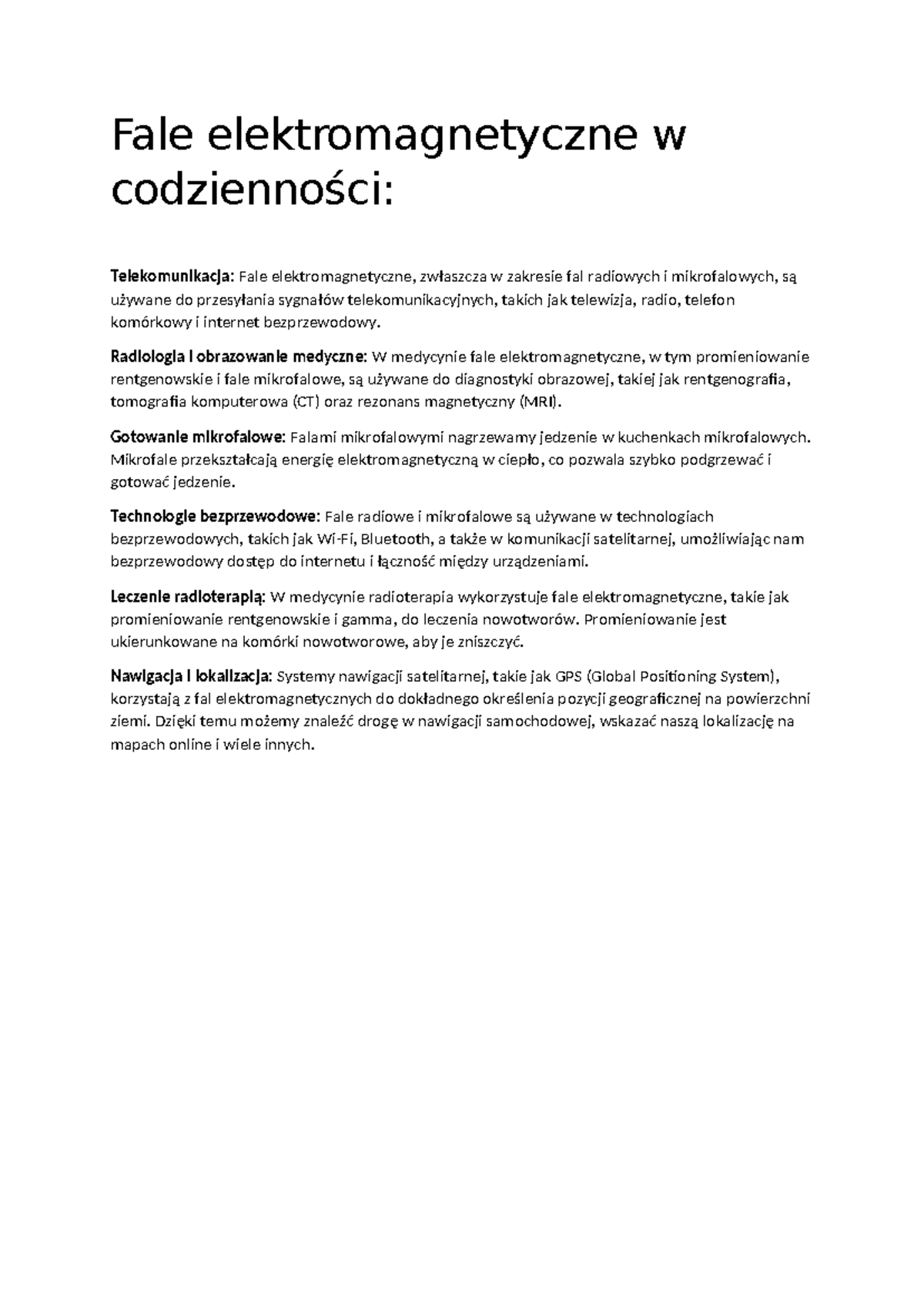 Fale elektromagnetyczne w codzienności - Fale elektromagnetyczne w
