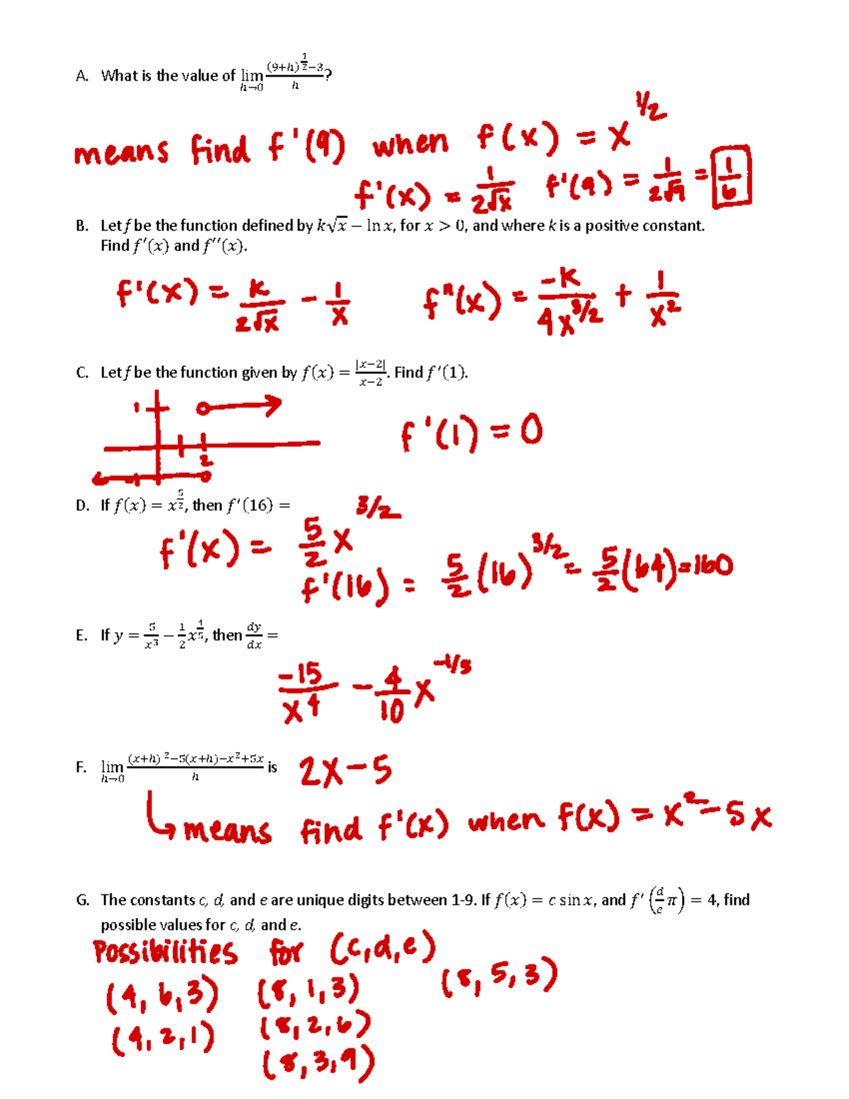 TrashketBall Answer Key - A. What Is The Value Of Lim !→ ...