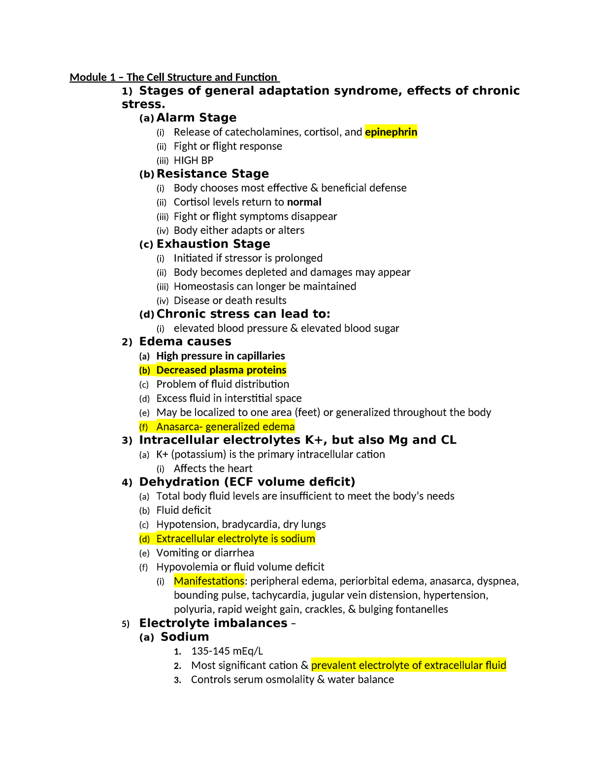 Patho Final - Exam Study Guide - Module 1 – The Cell Structure And ...