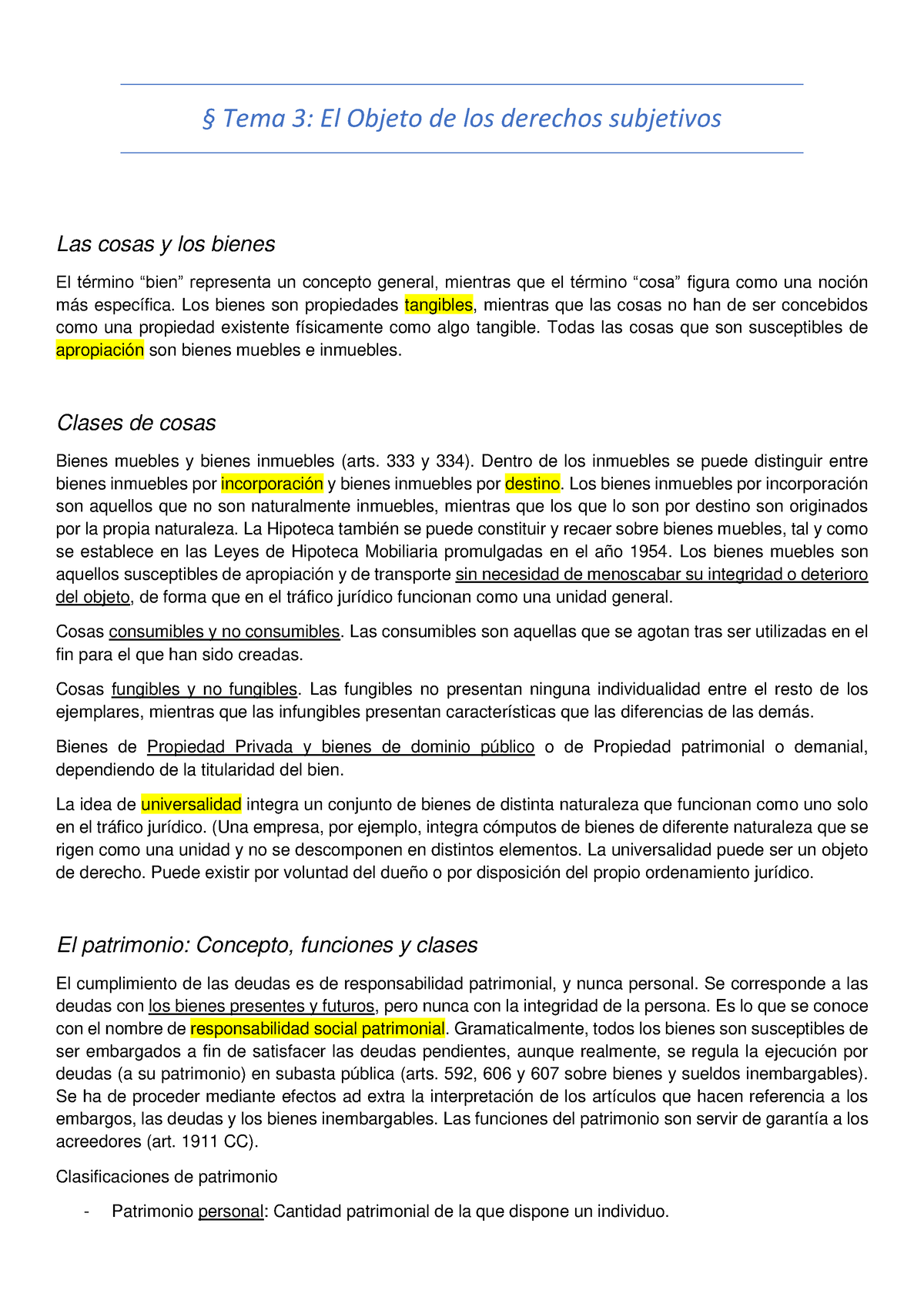 EDP Tema 3 - Resumen - § Tema 3: El Objeto De Los Derechos Subjetivos ...