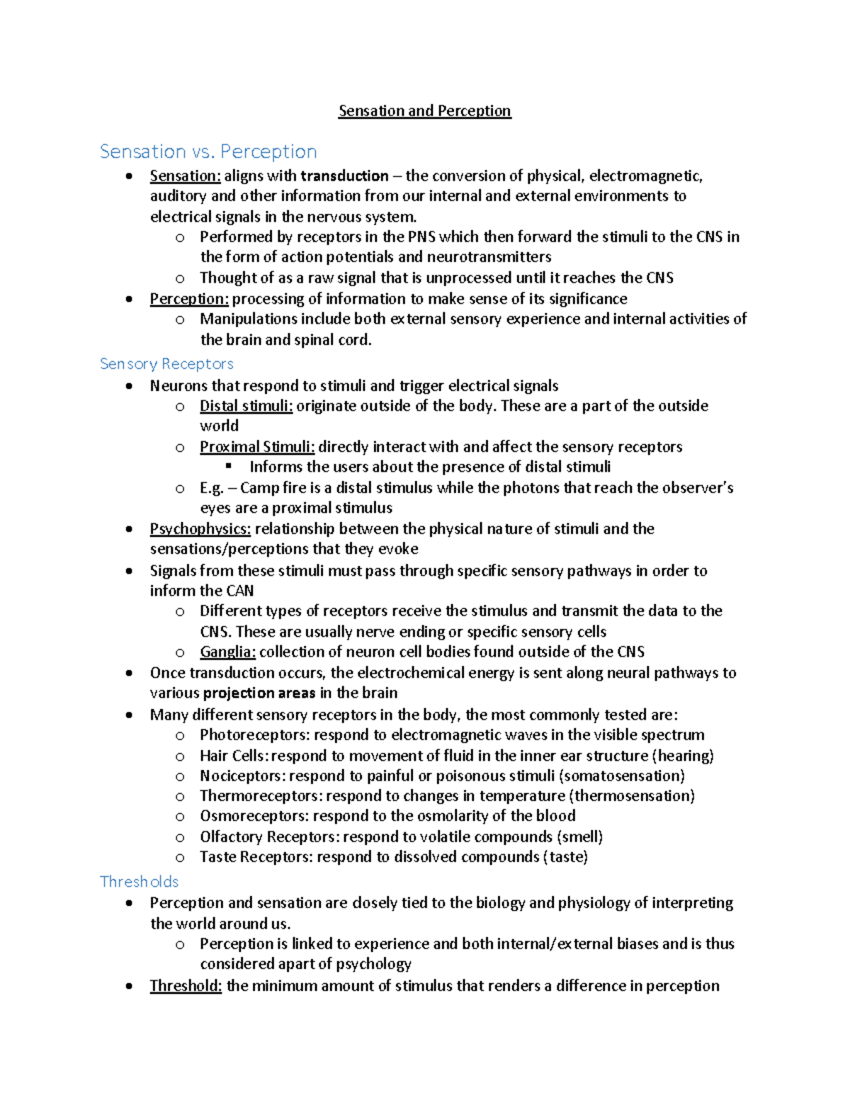 Copy of Sensation and Perception - Sensation and Perception Sensation ...
