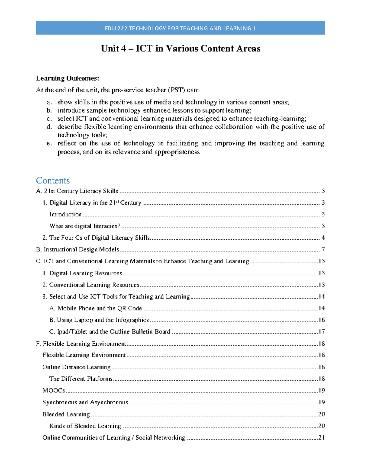 ICT in Various Content Areas Unit 4 ICT in Various Content Areas
