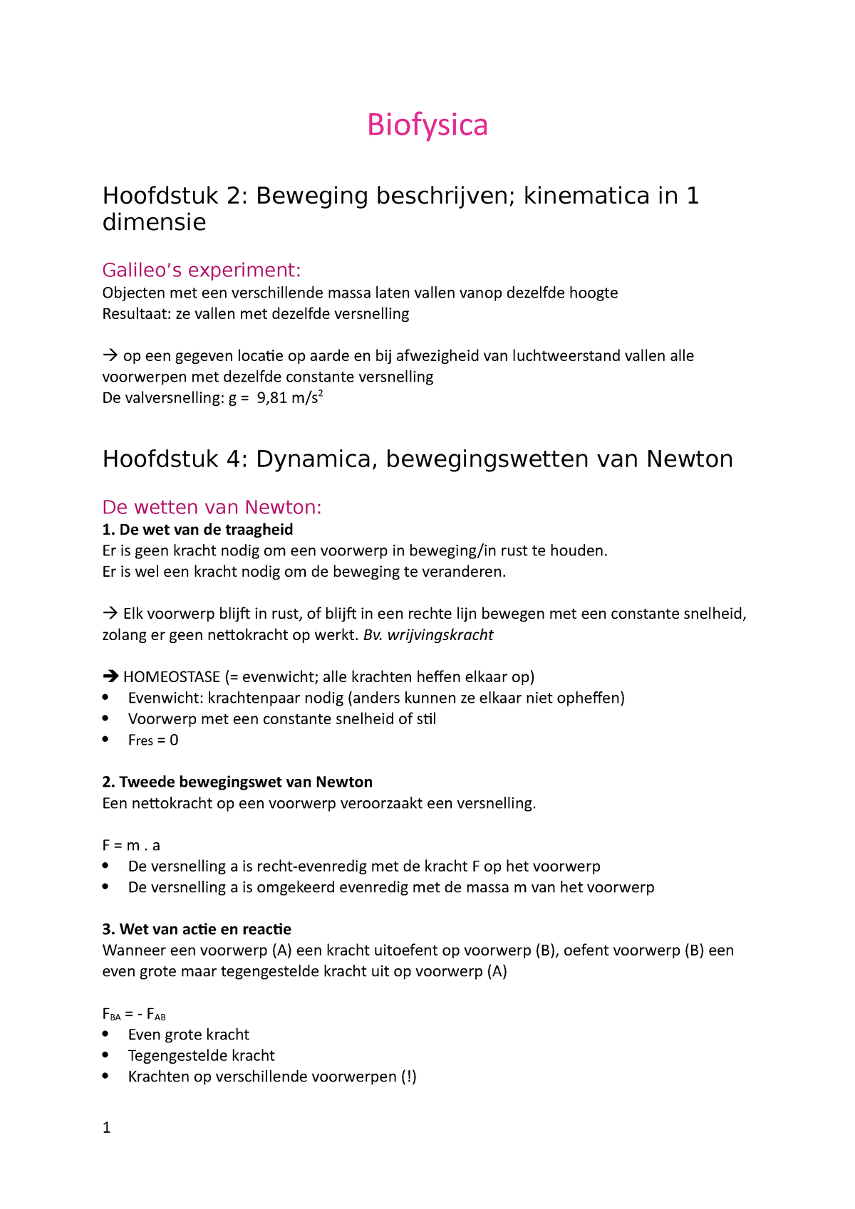 Biofysica Sv Examen - Biofysica Hoofdstuk 2: Beweging Beschrijven ...