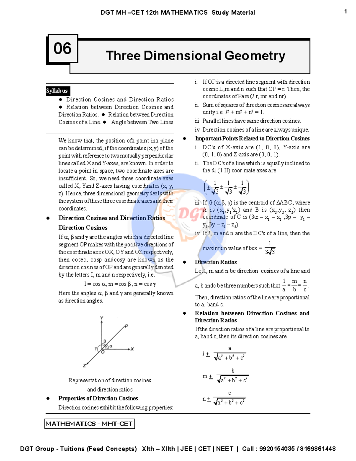 DGT 3D Geometry - very - Three Dimensional Geometry 114 MATHEMATICS ...