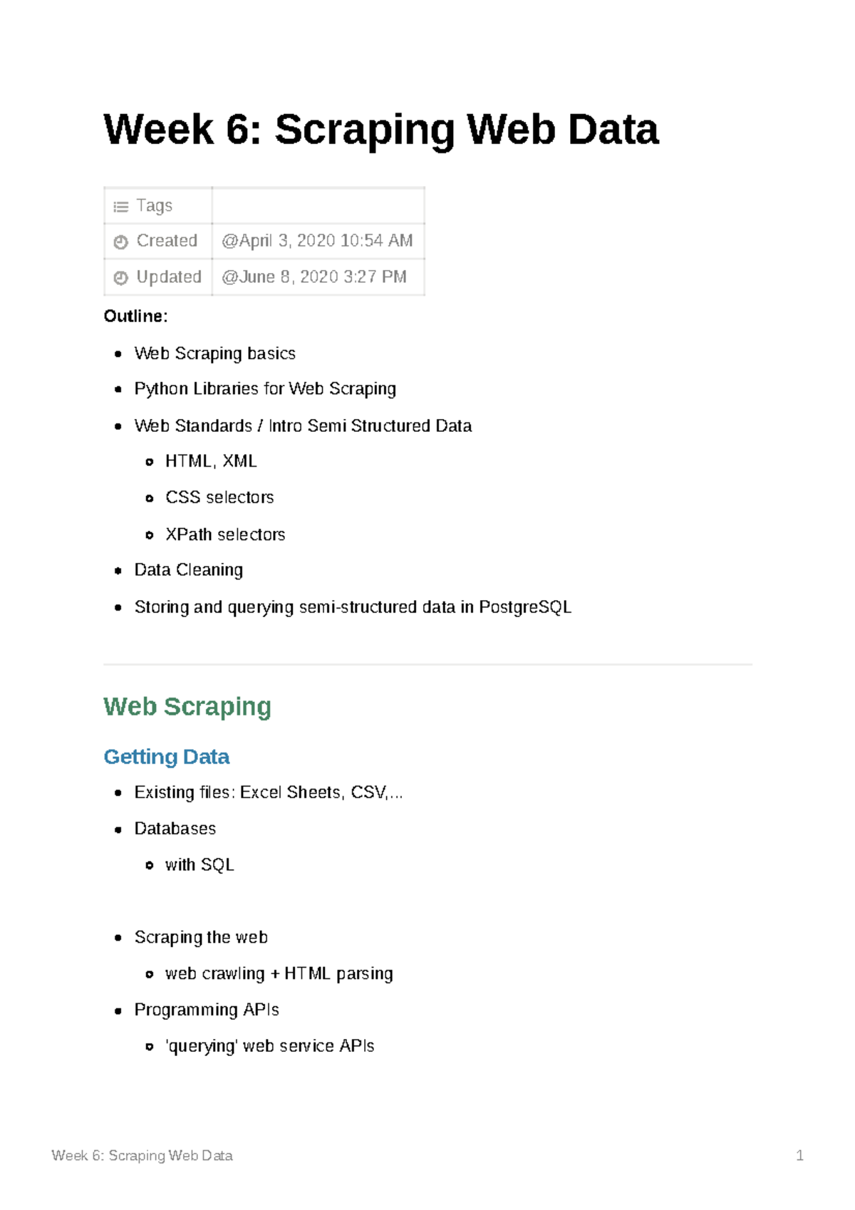 Week 6 Scraping Web Data - Week 6: Scraping Web Data Tags Created ...