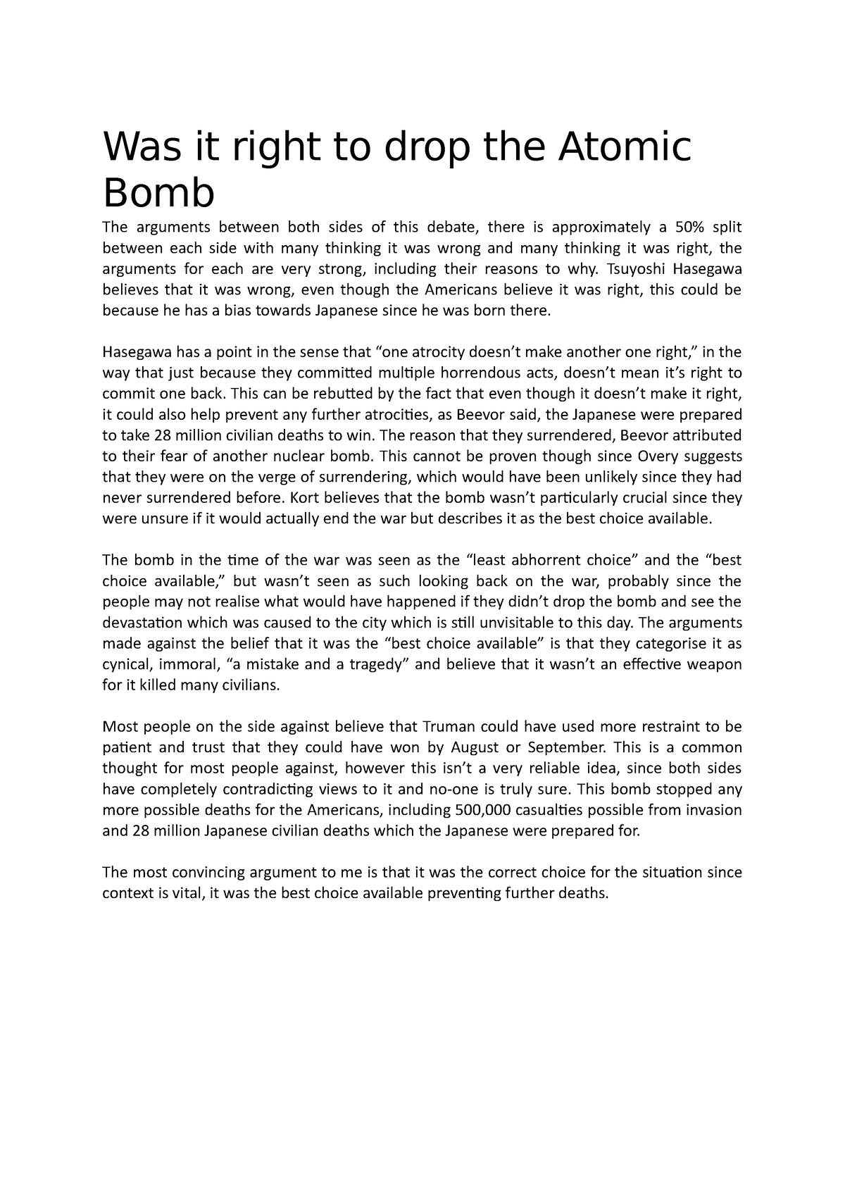 atomic bomb essays