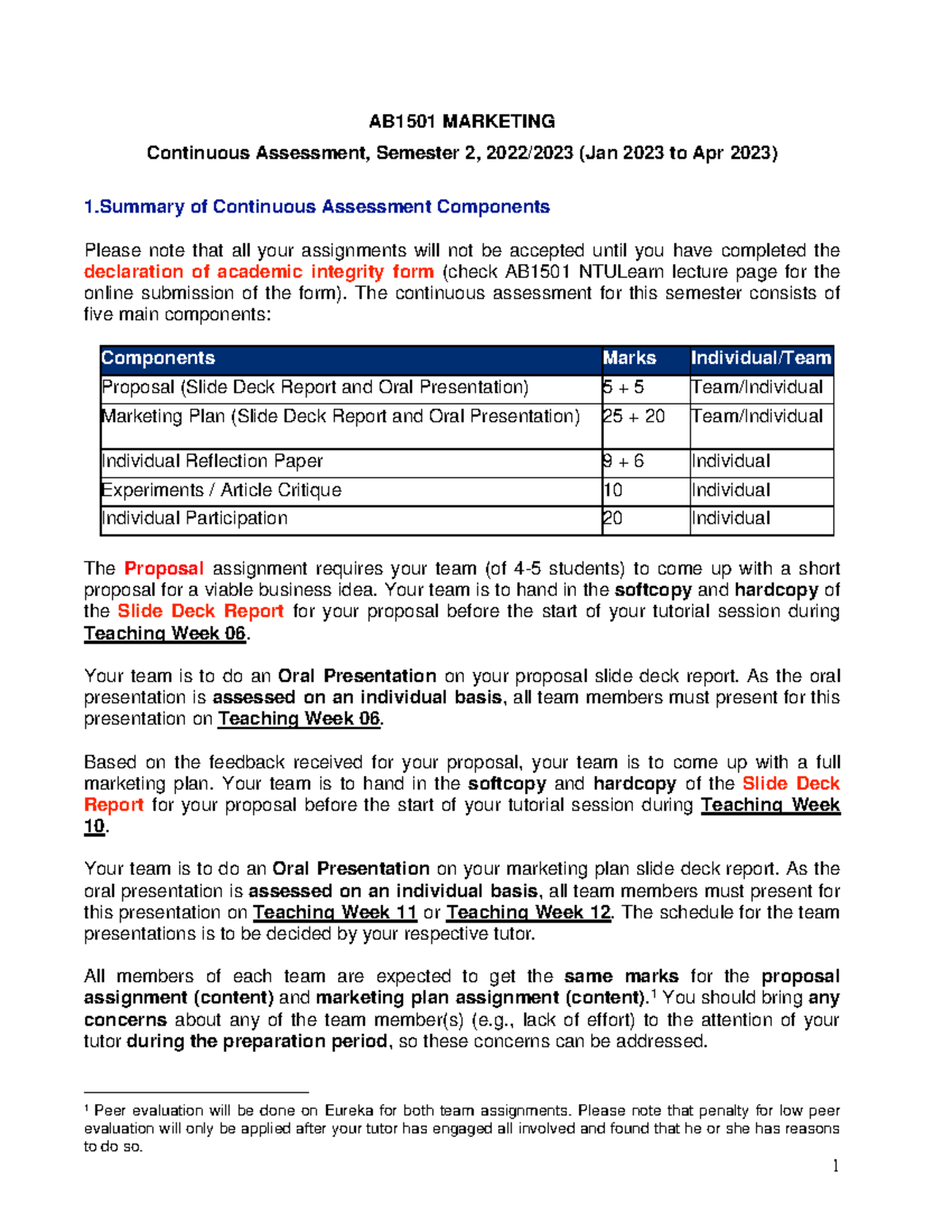 Continuous Assessment - The continuous assessment for this semester ...