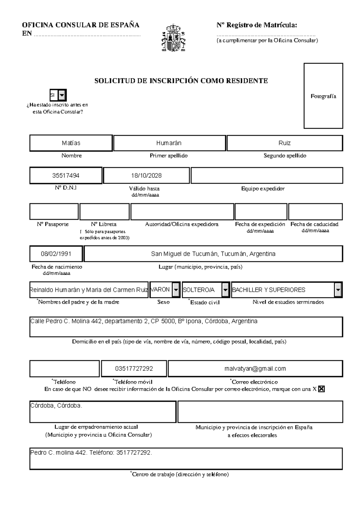 Solicitud De La Matrícula Consular En España – REMIG
