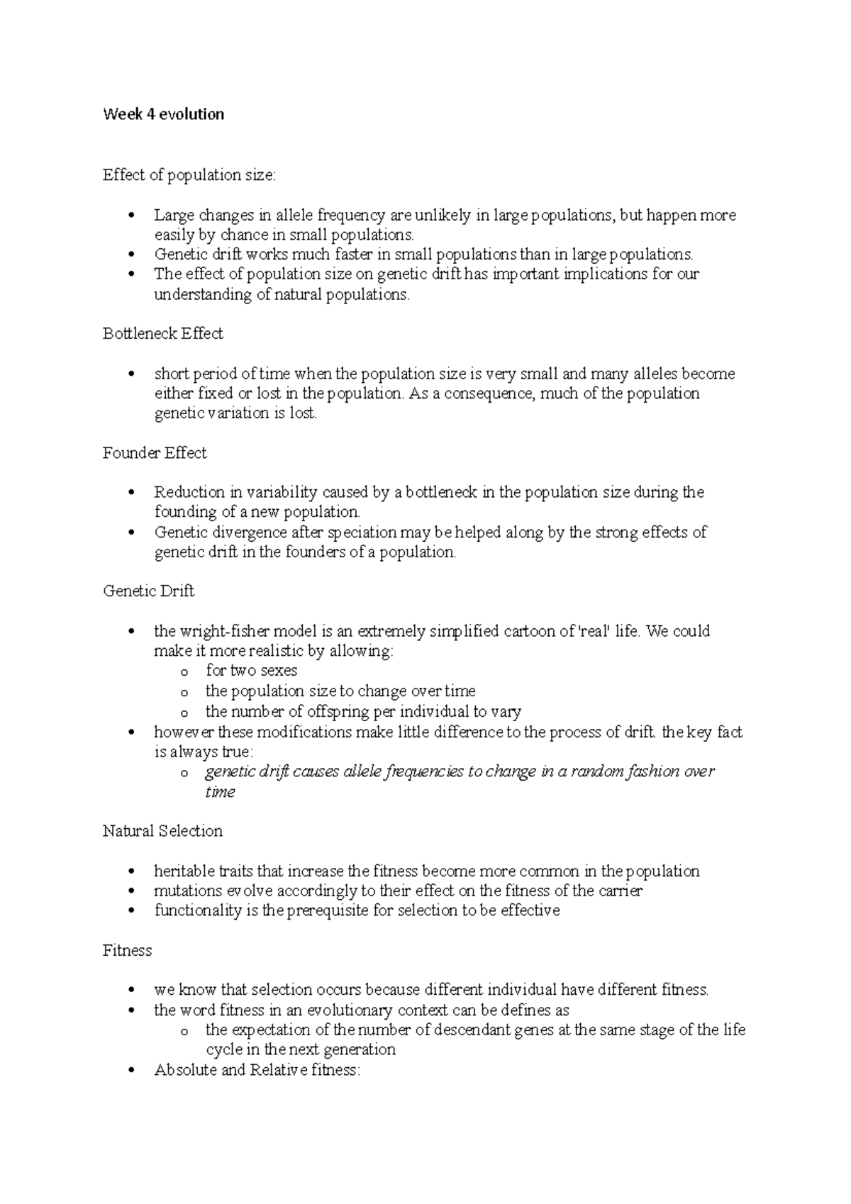 Wk 4 evolution - Week 4 evolution Effect of population size: Large ...