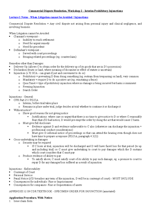 Revision Notes For Exam - COMMERCIAL DISPUTE RESOLUTION UNIT 1: CASE ...