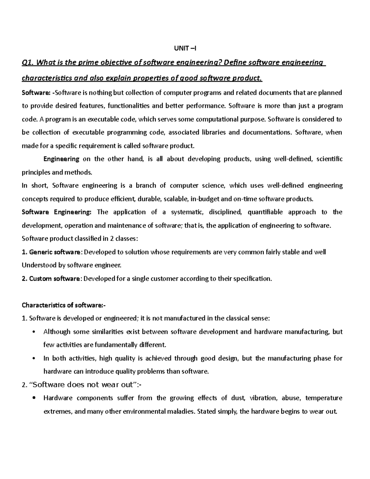 Software engg-I - ggdgfgdfgdfgdfgdfg - UNIT –I Q1. What is the prime ...