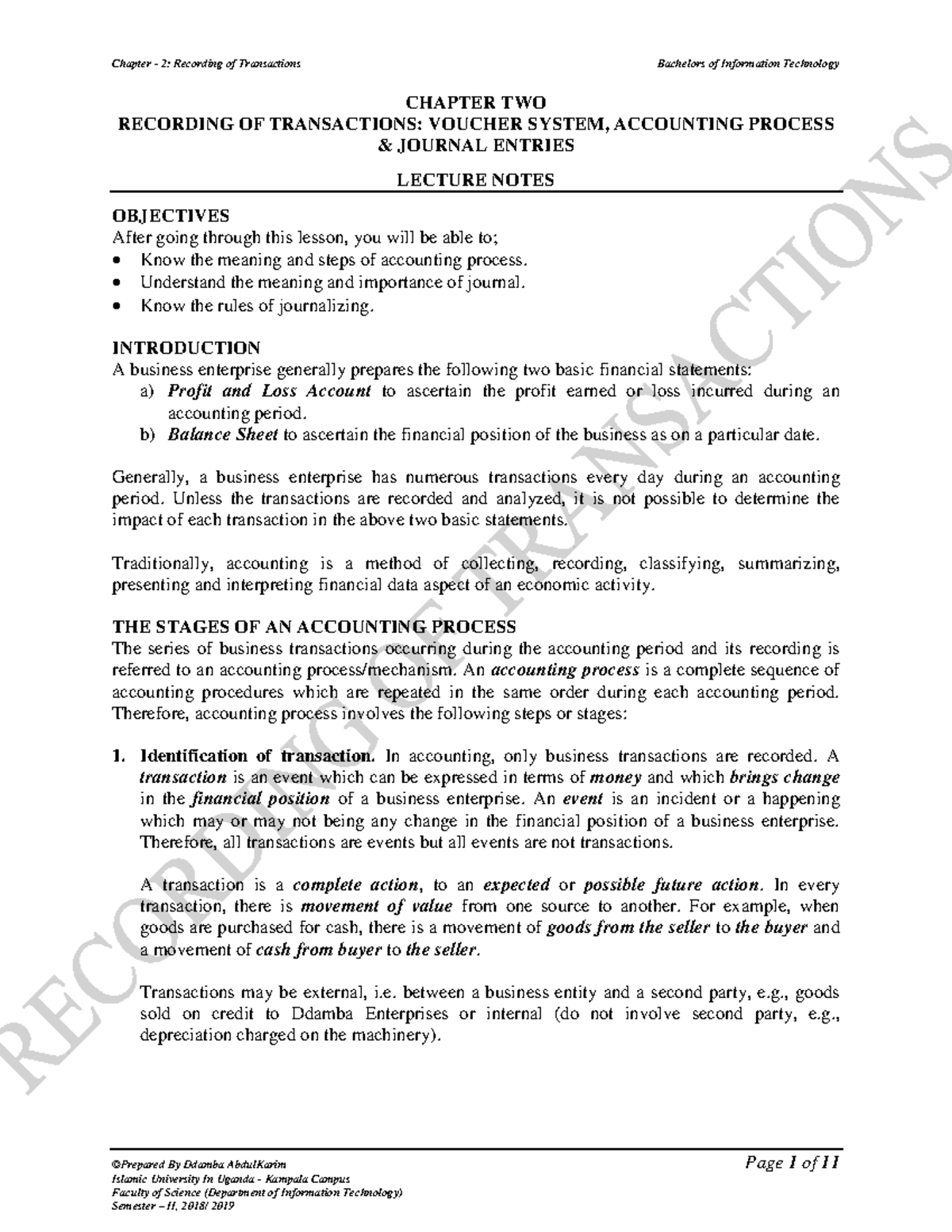 Chap-2-Recording of Transactions - Chapter - 2: Recording of ...