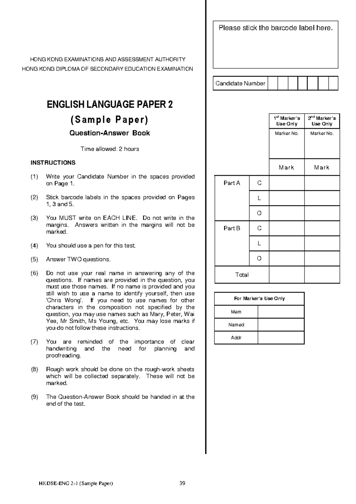 Hkdse Paper- Writing - Tutorial Exercise - HONG KONG EXAMINATIONS AND ...