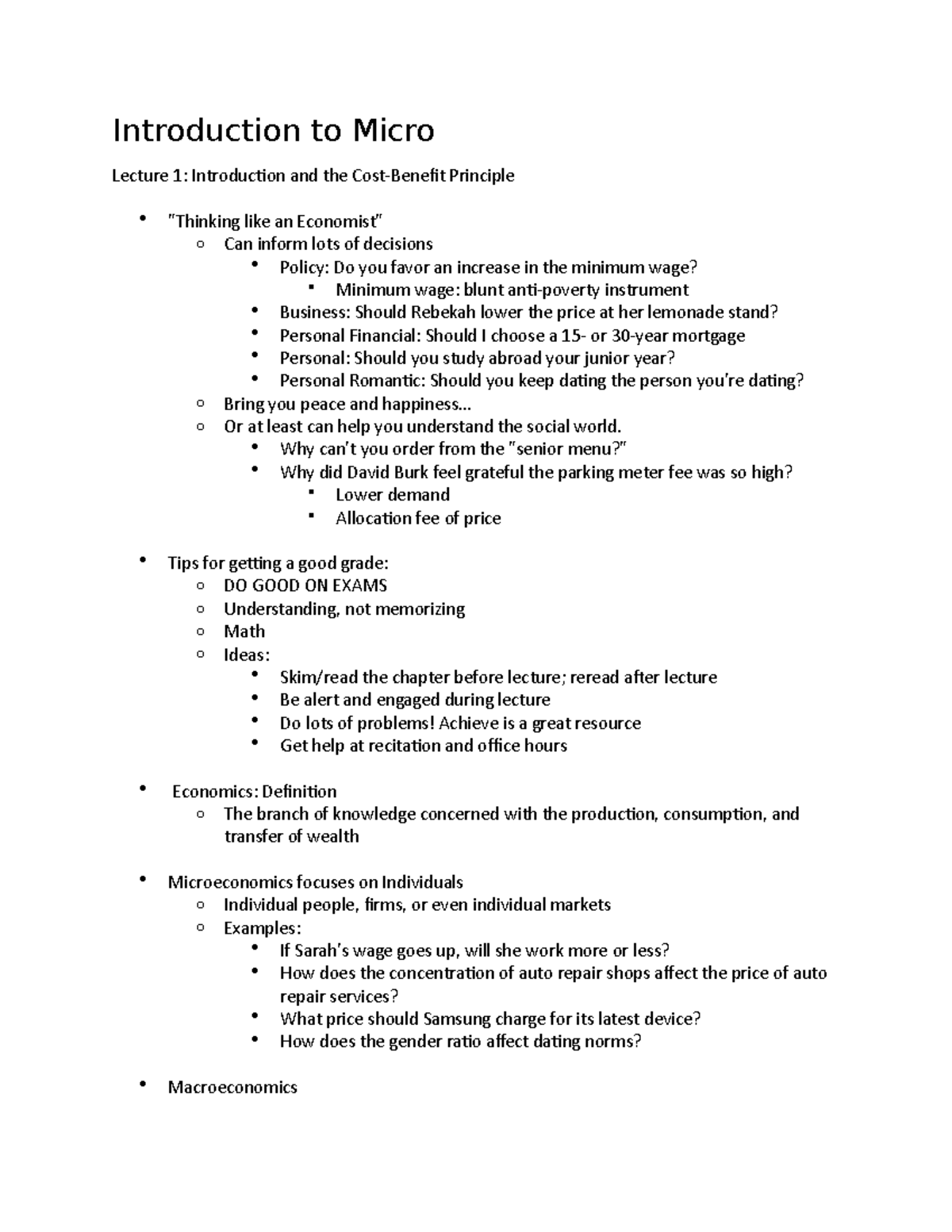 Introduction to Micro - Prof. was David Burk - Introduction to Micro ...