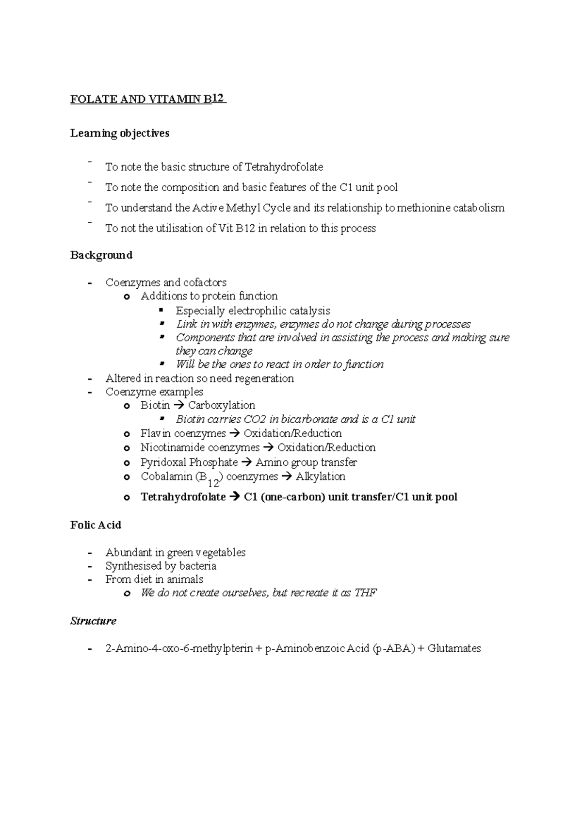 1-Folate and Vitamin B12 - FOLATE AND VITAMIN B 12 Learning objectives ...