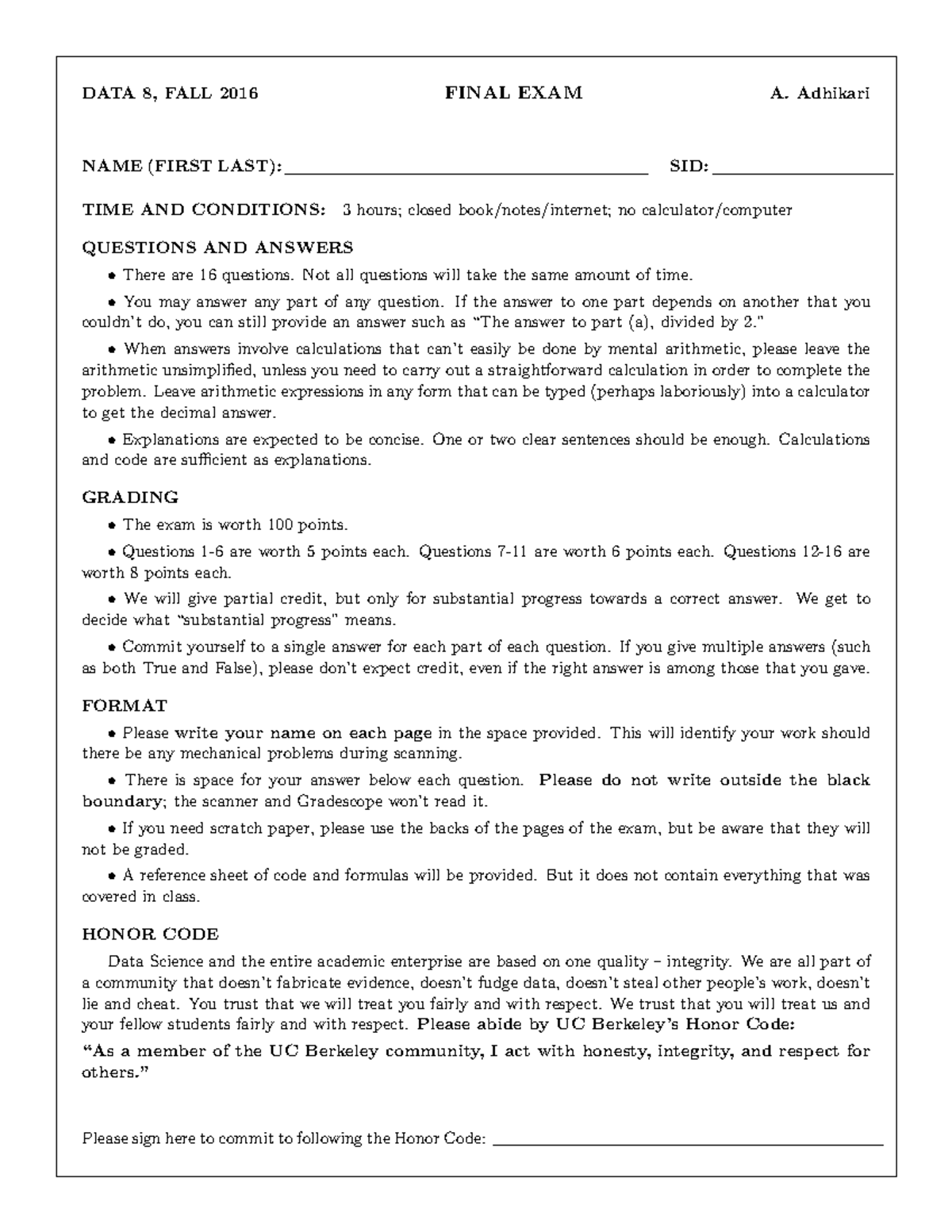 Data8-fa16-final - Practice exam from past year - DATA 8, FALL 2016 ...