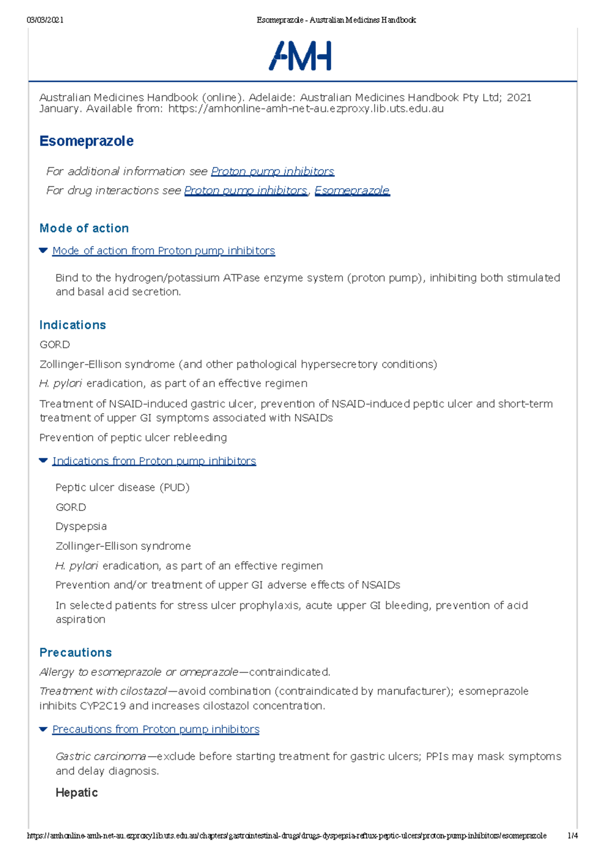 AMH Esomeprazole - vic - Australian Medicines Handbook (online ...