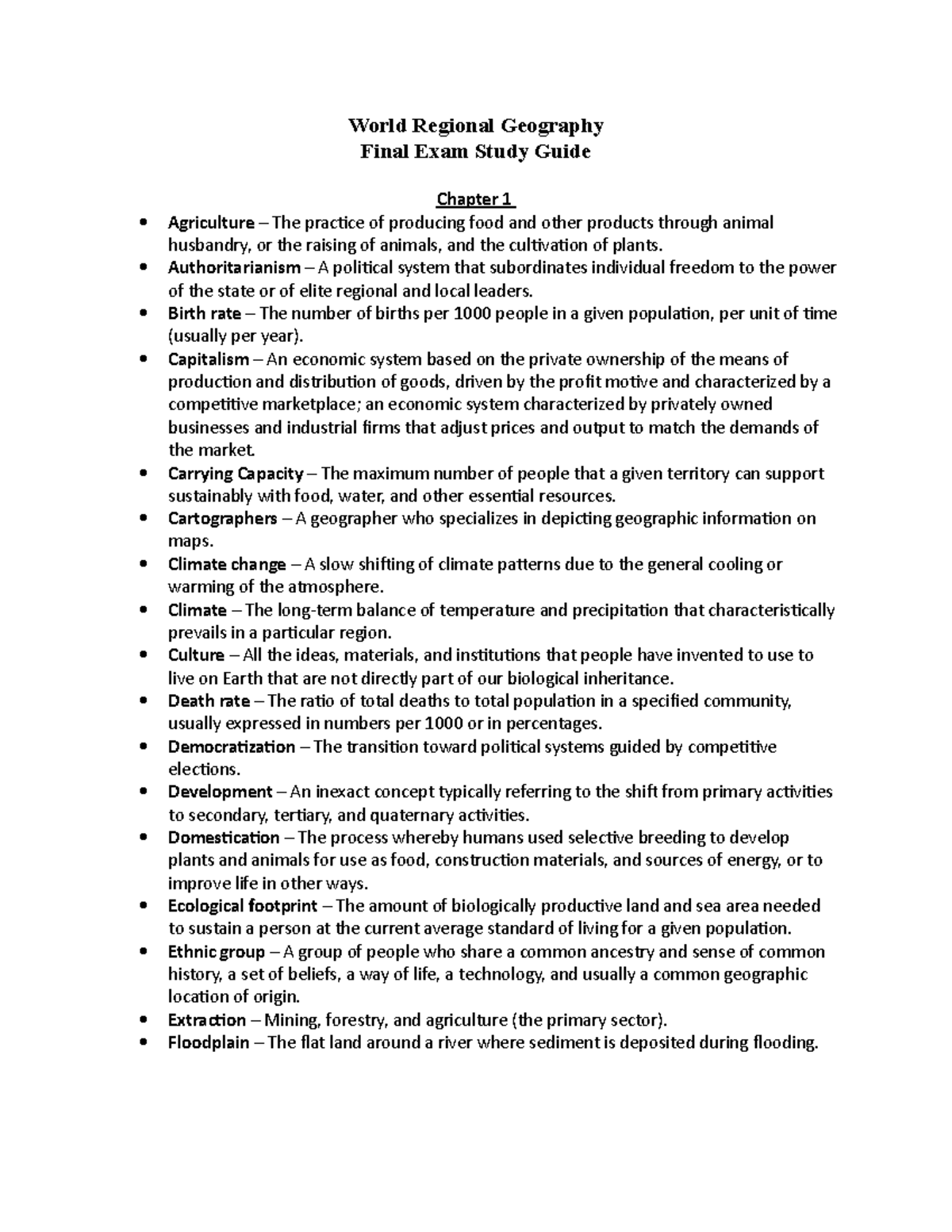 Geography 1060 Final Exam Study Guide World Regional Geography