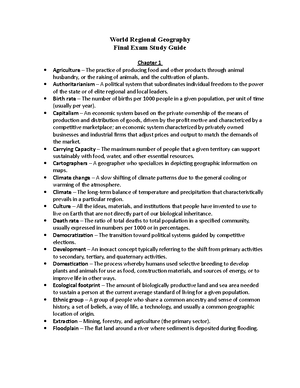 World Geography - Final Exam Study Guide - World Regional Geography ...