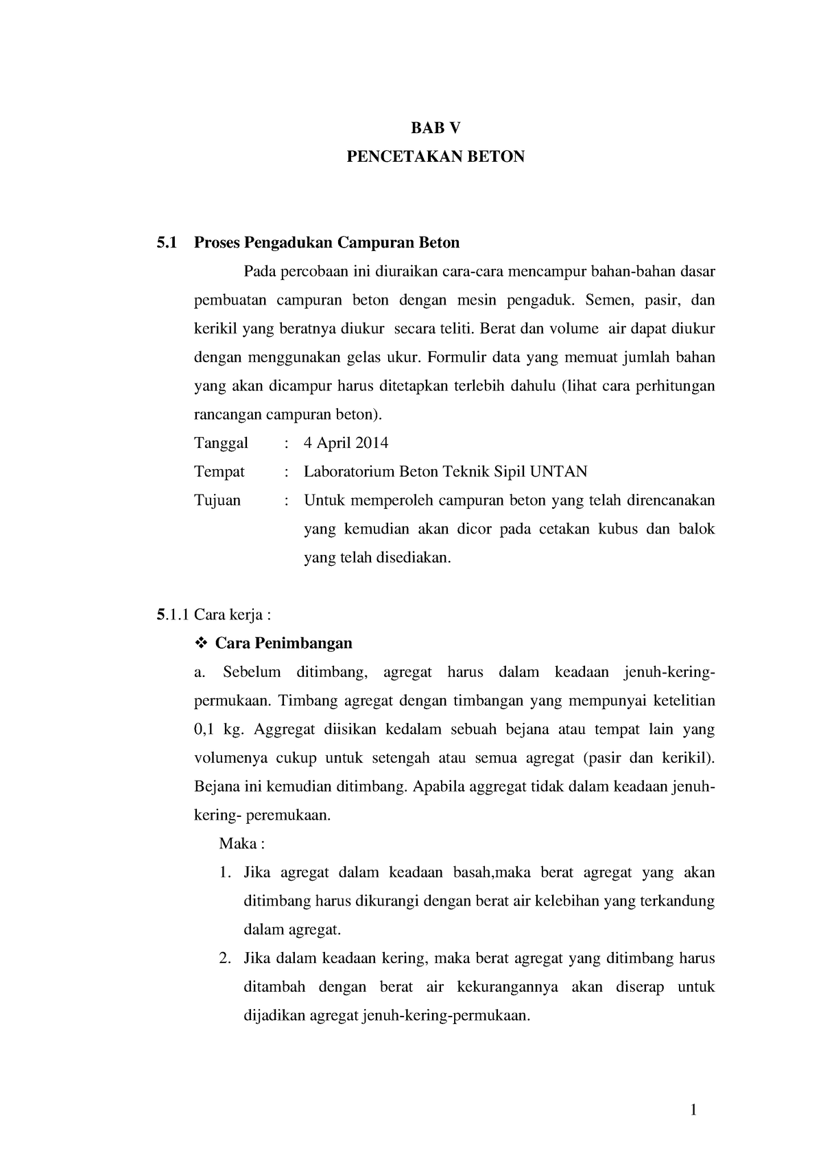 Laporan Praktikum Teknologi Bahan Konstruksi BAB V Proses Pengadukan ...