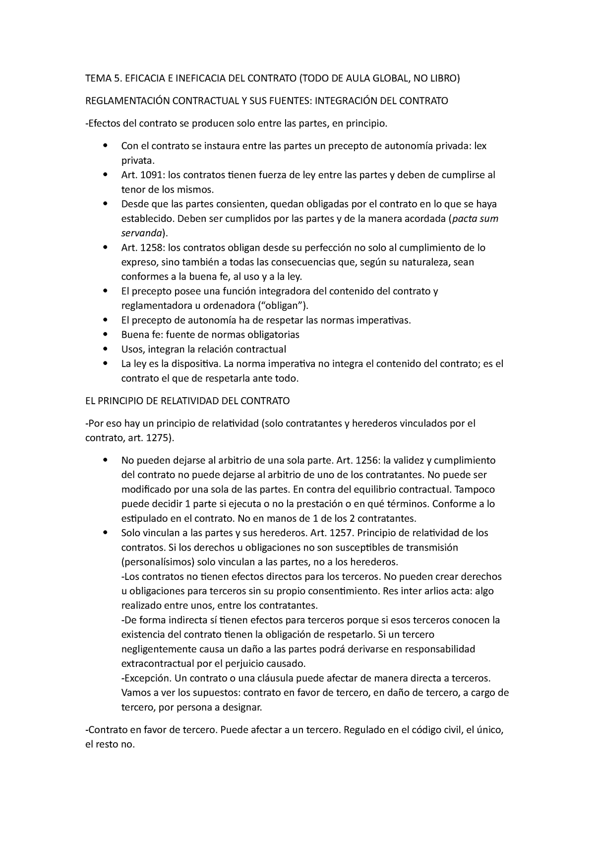 Tema 5 Apuntes 5 Tema 5 Eficacia E Ineficacia Del Contrato Todo De Aula Global No Libro 8242