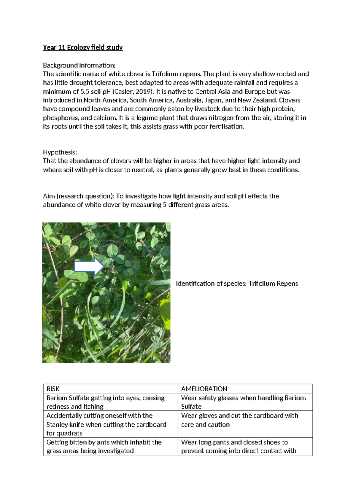 Year 11 Ecology field study - Year 11 Ecology field study Background ...