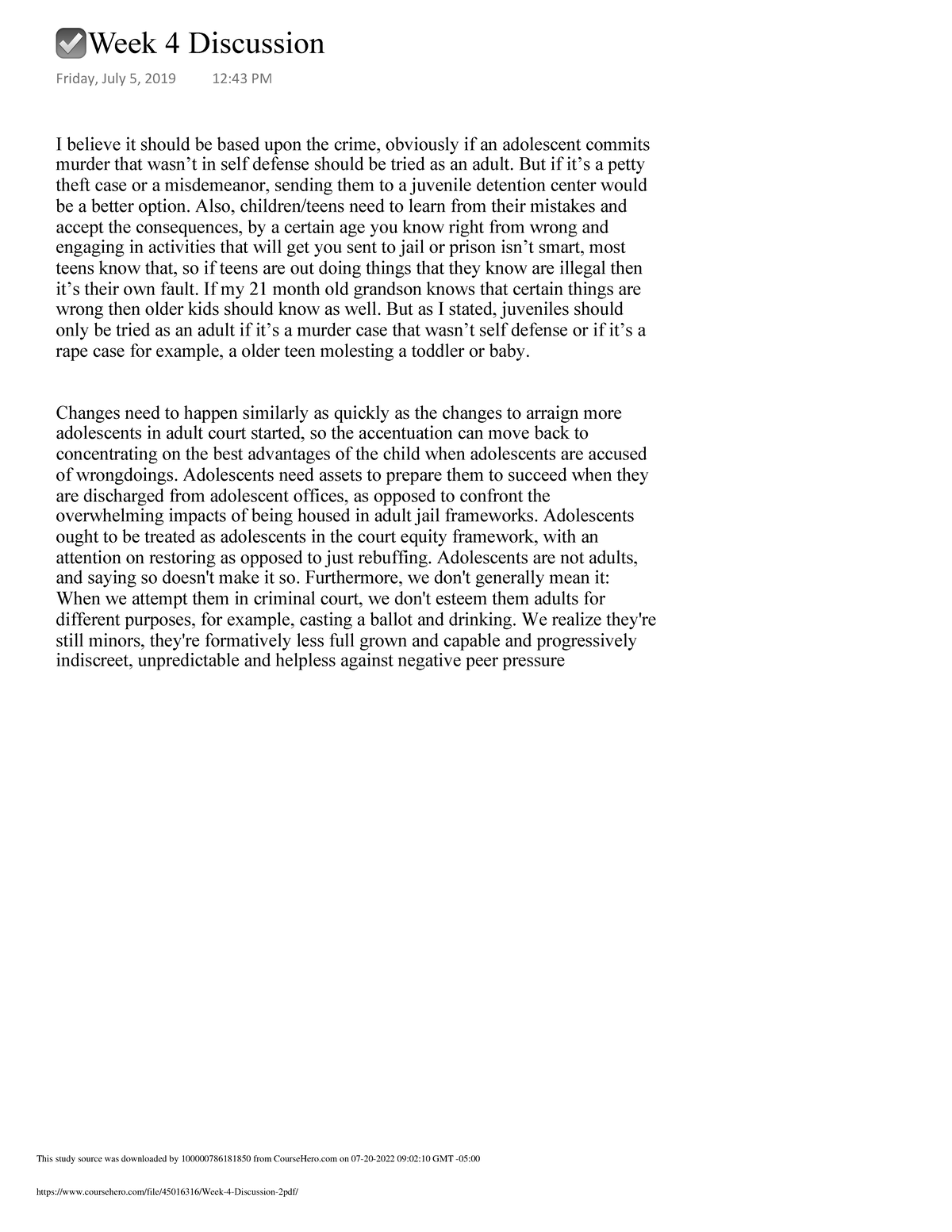 EDUC3204 Week 4 Discussion 2 - I believe it should be based upon the ...