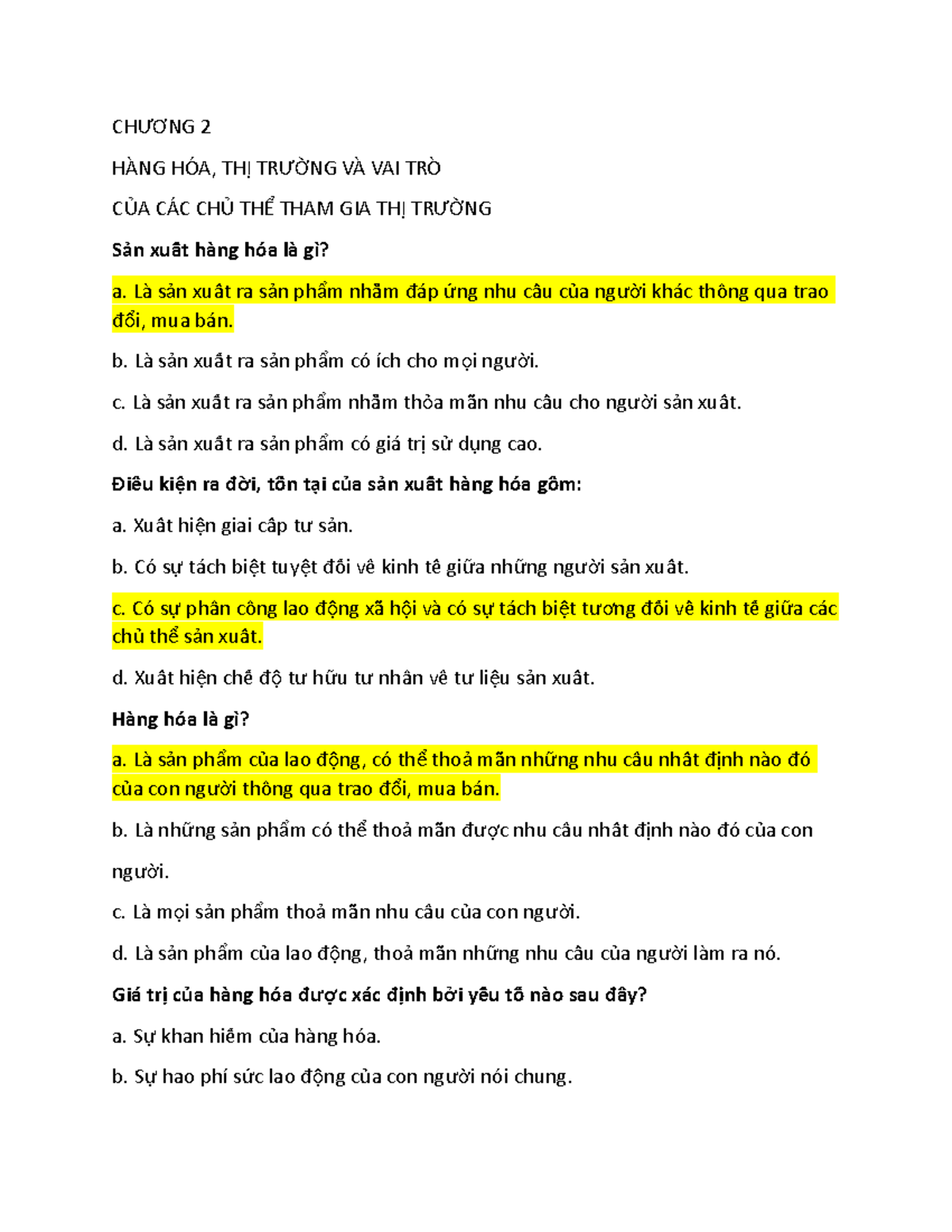 BT KINH-TẾ- Chính-TRỊ MAC! - CH NG 2ƯƠ HÀNG HÓA, TH TR NG VÀ VAI TRÒỊ ...