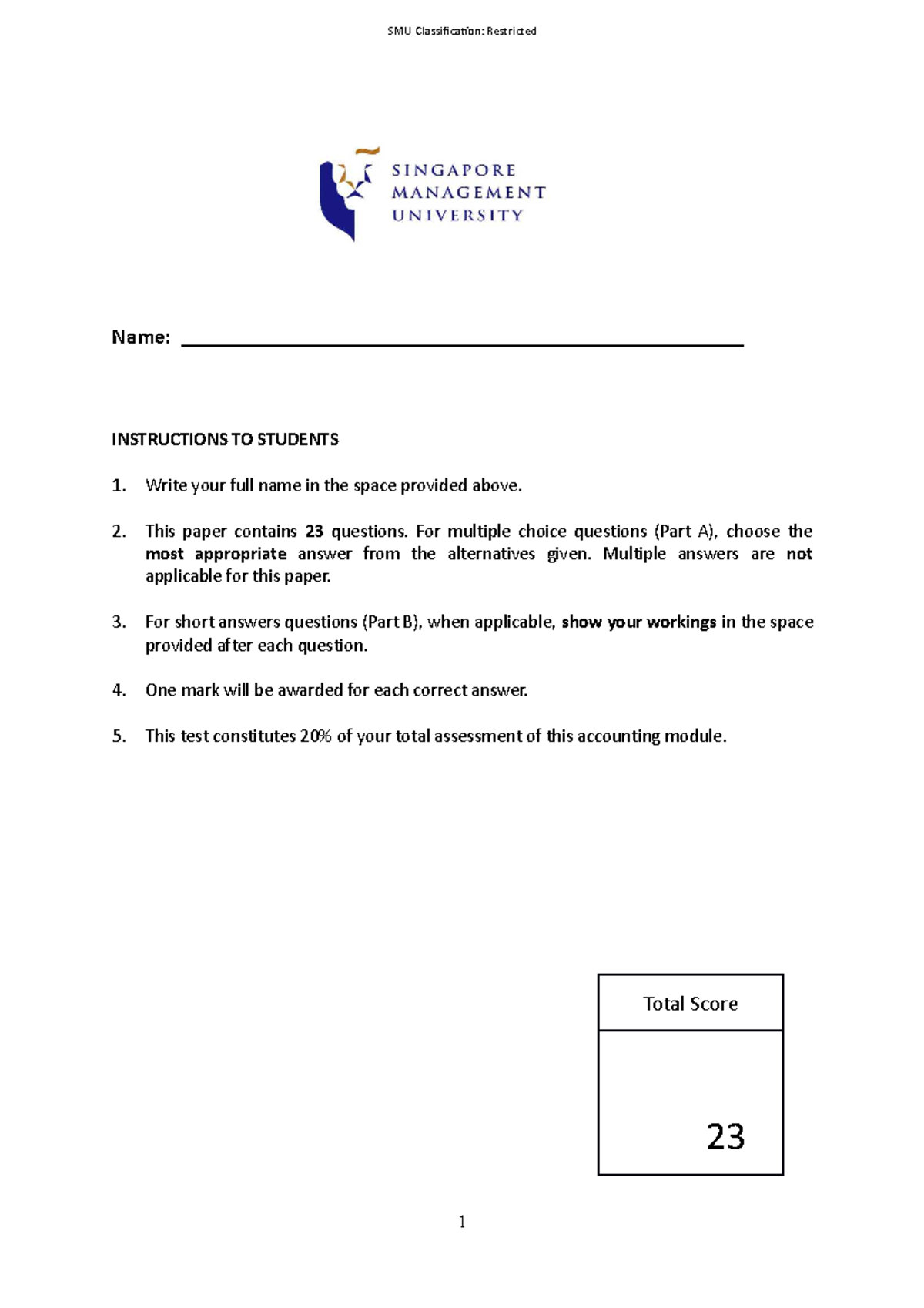 ACCT647 Sample Midterm Paper (Solutions) - Name: - Studocu