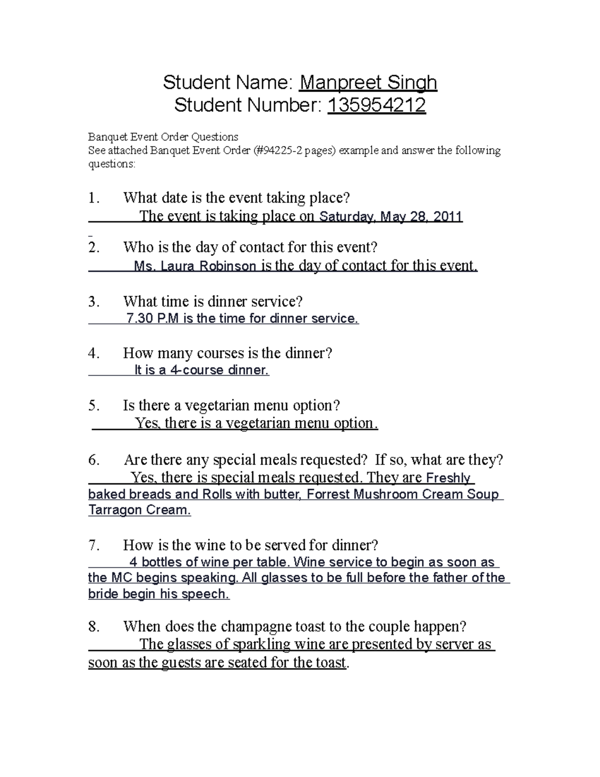 Banquet - Document - Student Name: Manpreet Singh Student Number ...