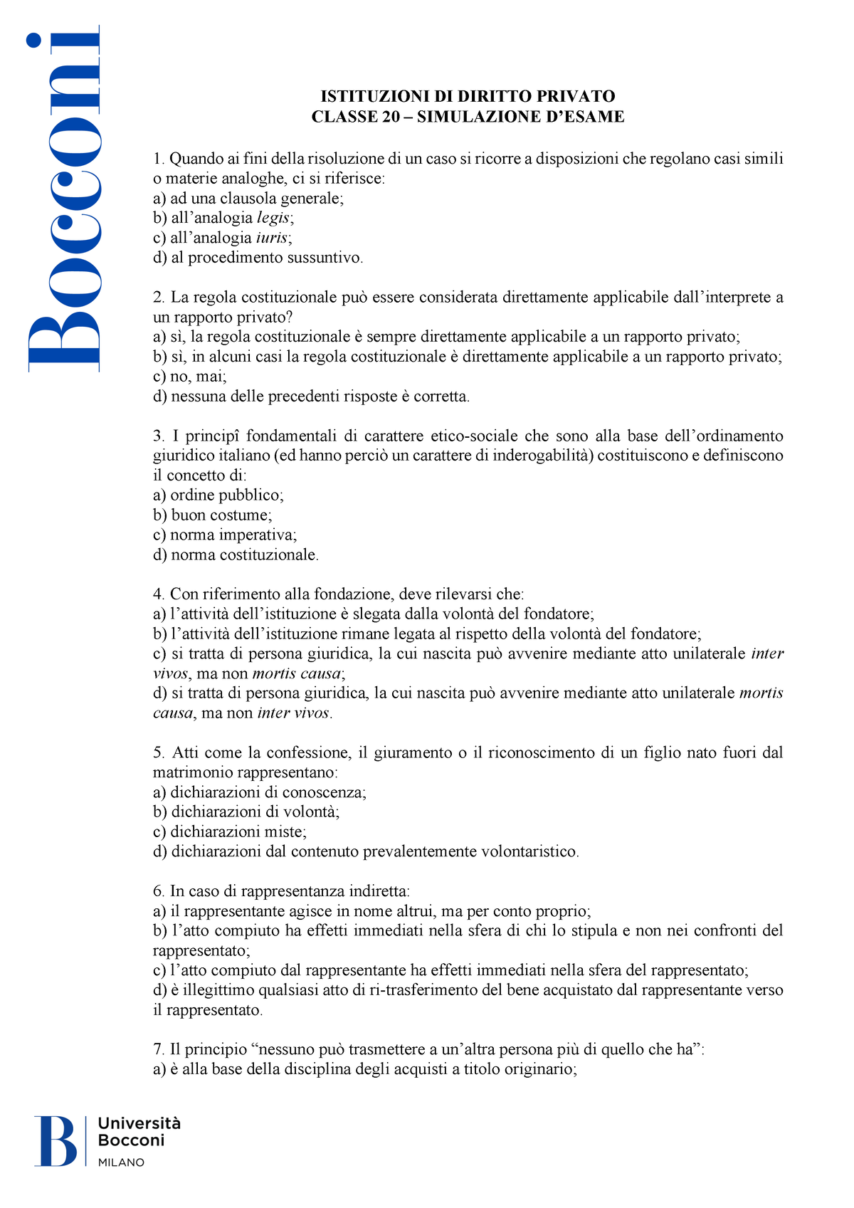 Simulazione Esame - Statistica / Statistics - Bocconi - Studocu