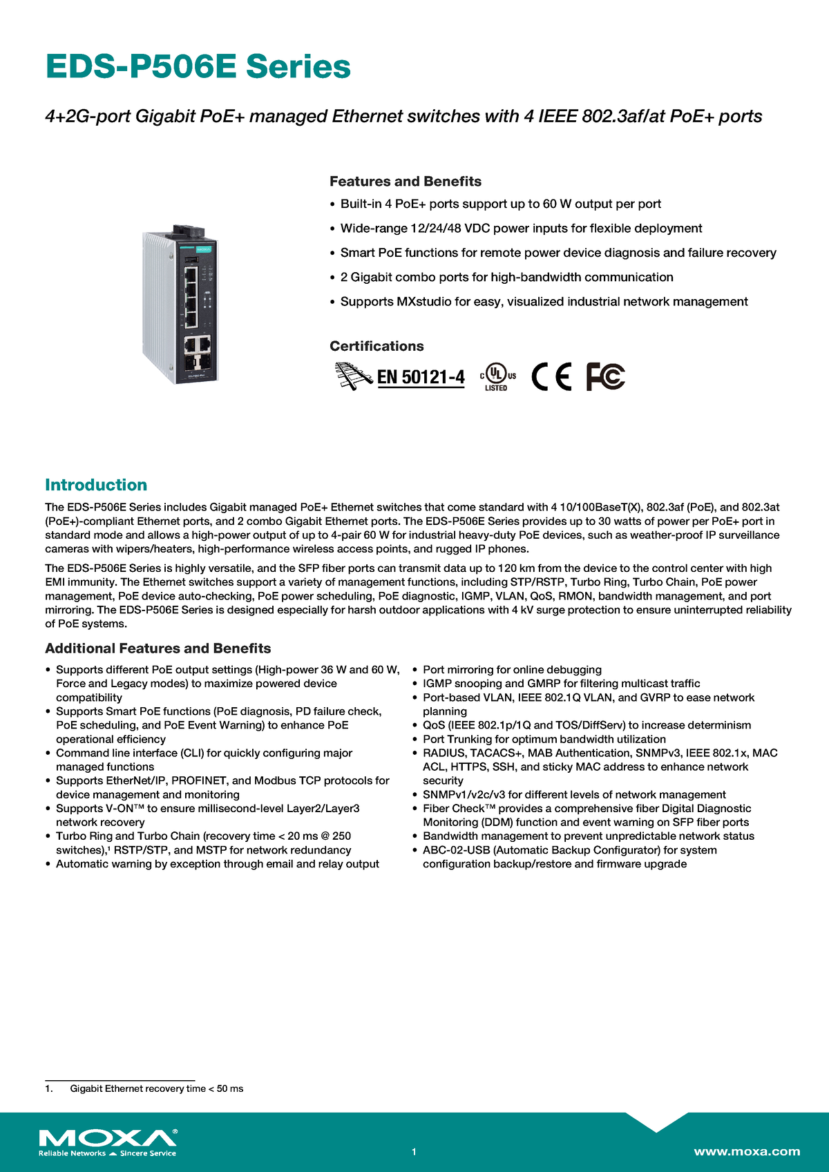 Moxa eds p506e series datasheet - EDS-P506E Series 4+2G-port Gigabit ...