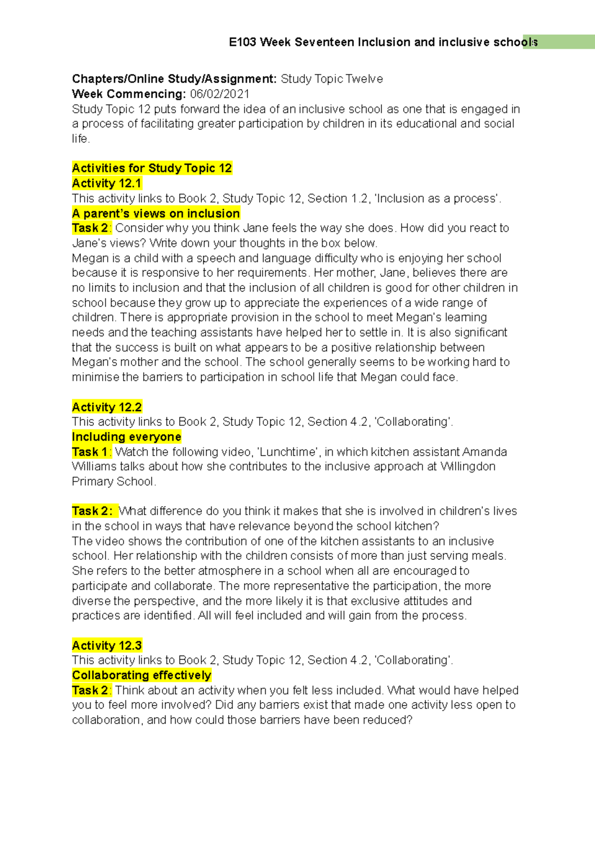 Study Topic 12 Chapters Online Study Assignment Study Topic Twelve Week Commencing 06 02 Study Studocu