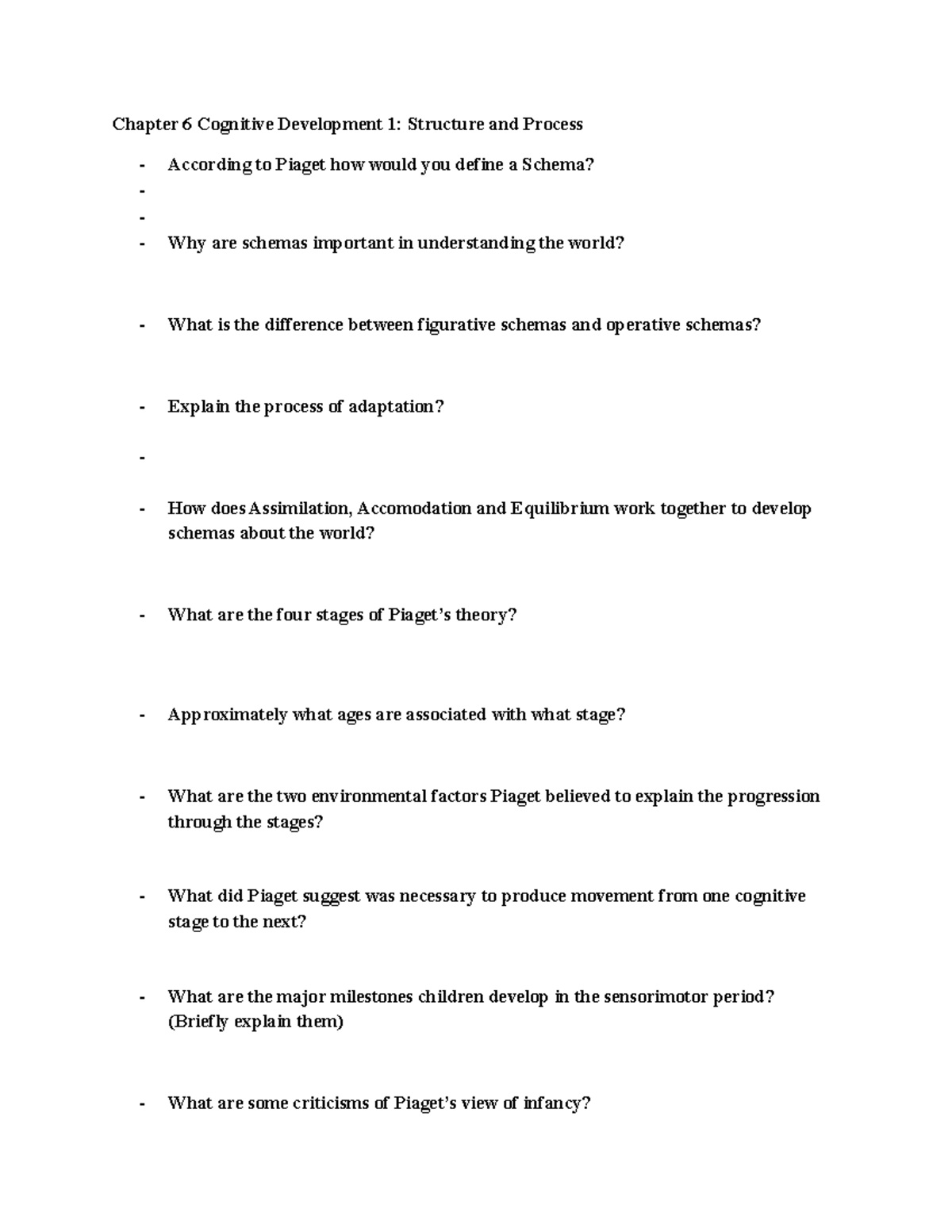 Chapter 6 - Chapter 6 Cognitive Development 1: Structure and Process ...