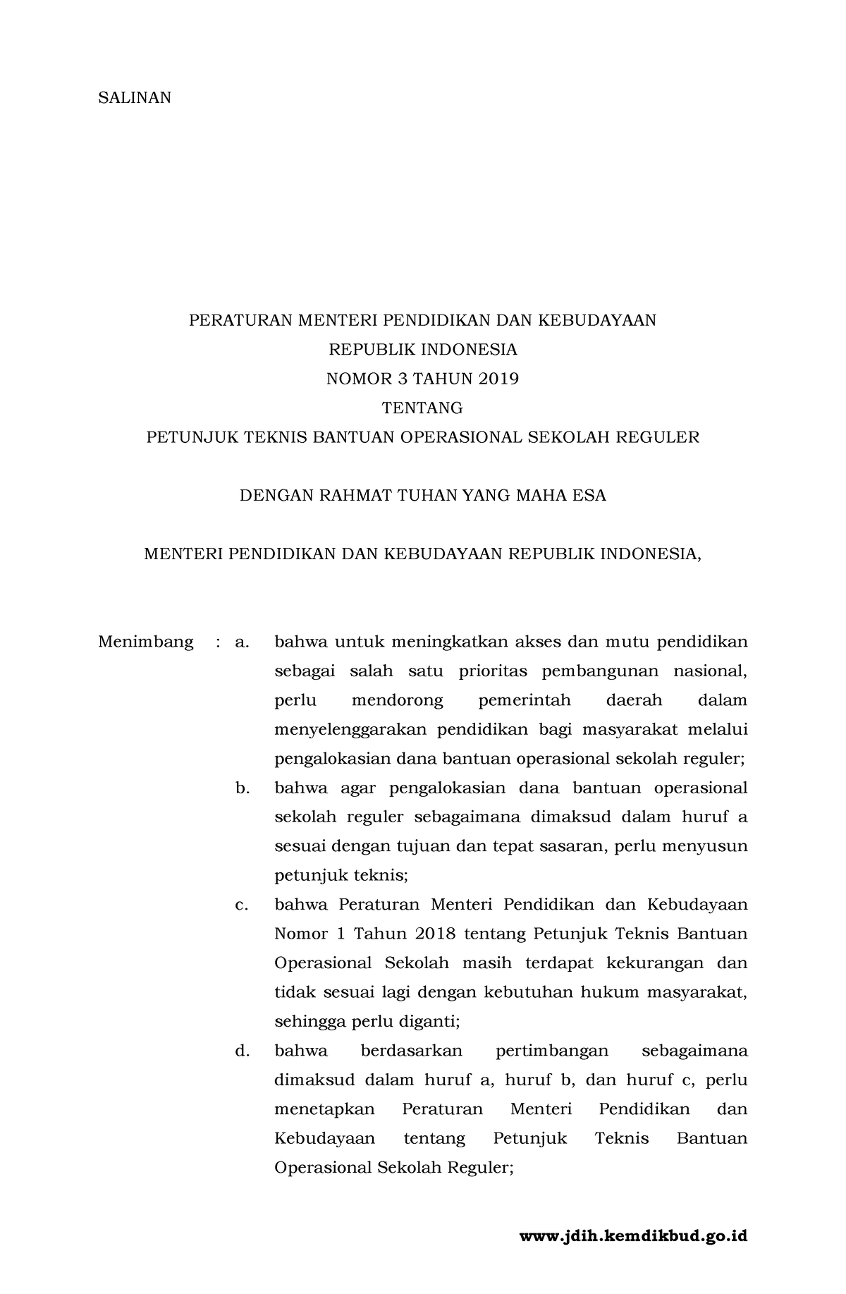 Permendikbud Nomor 3 Tahun 2019 - SALINAN MENTERI PENDIDIKAN DAN ...