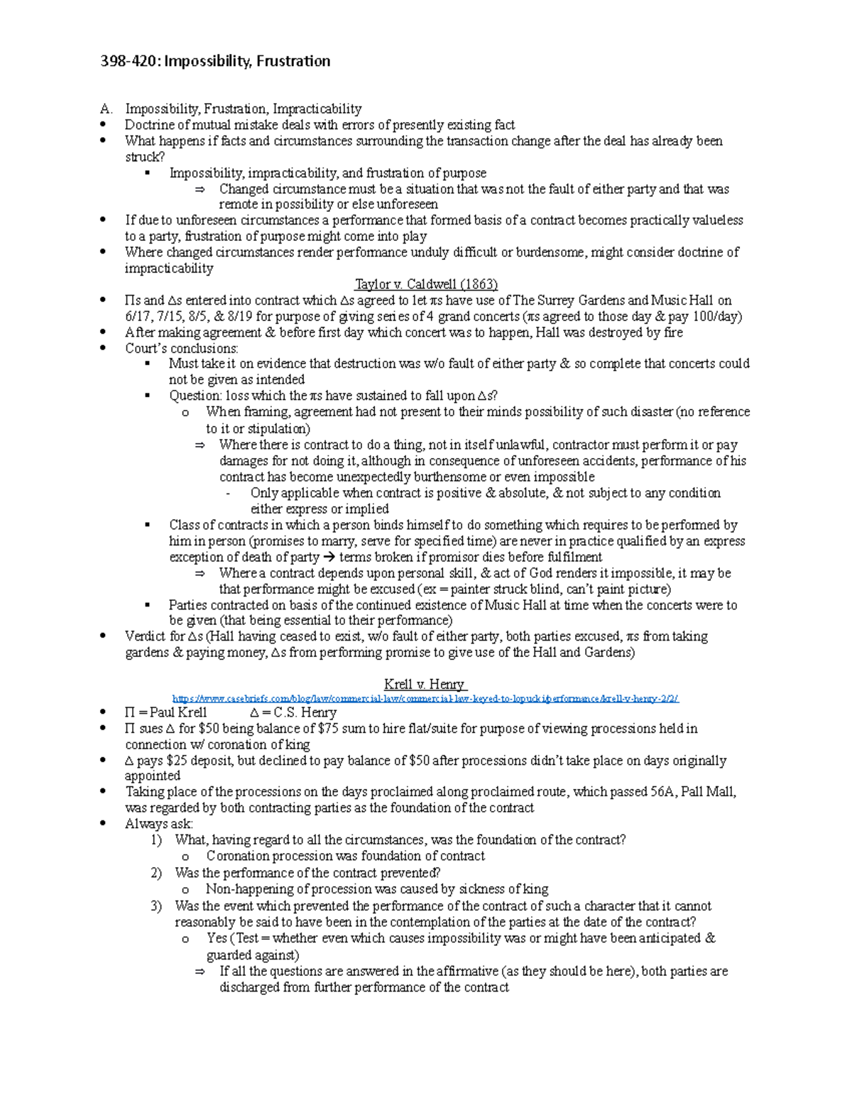 Reading 11 - A. Impossibility, Frustration, Impracticability Doctrine ...