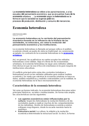 Economia Heterodoxa - lectura pec - La economía heterodoxa se refiere a las  aproximaciones, o a las - Studocu