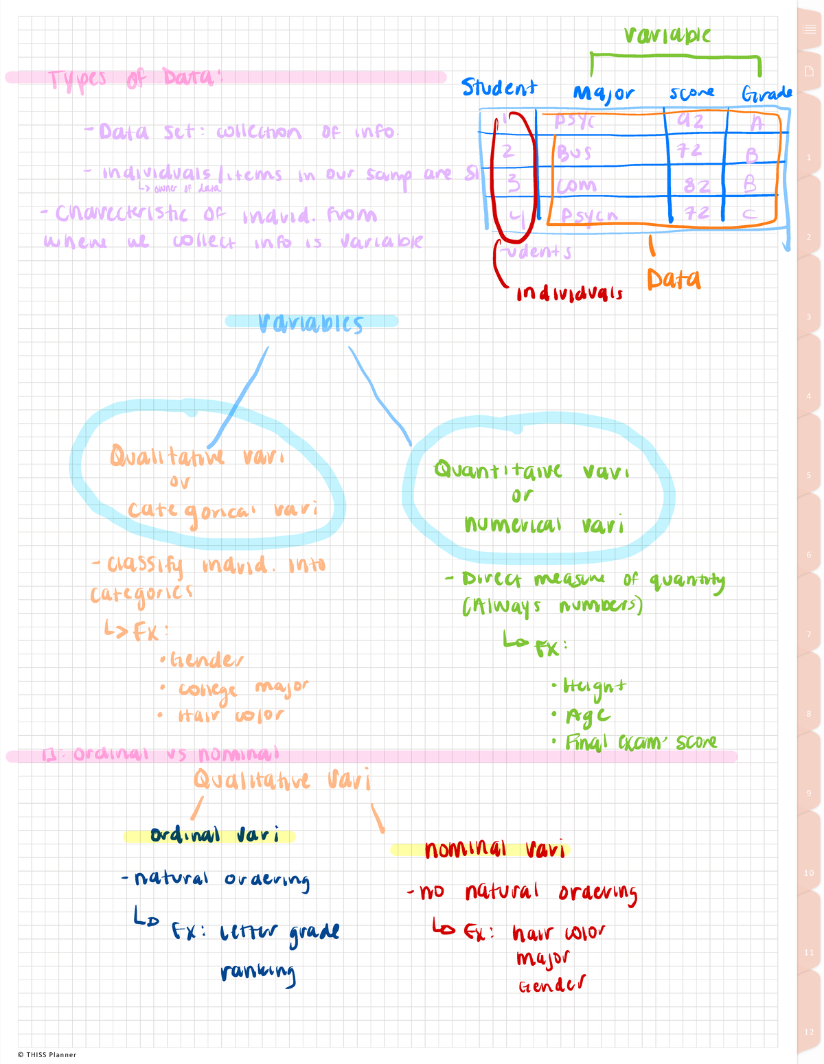 Stats Notes pg 4 - Types of data + variables - © T HIS S Pl an n er© T ...