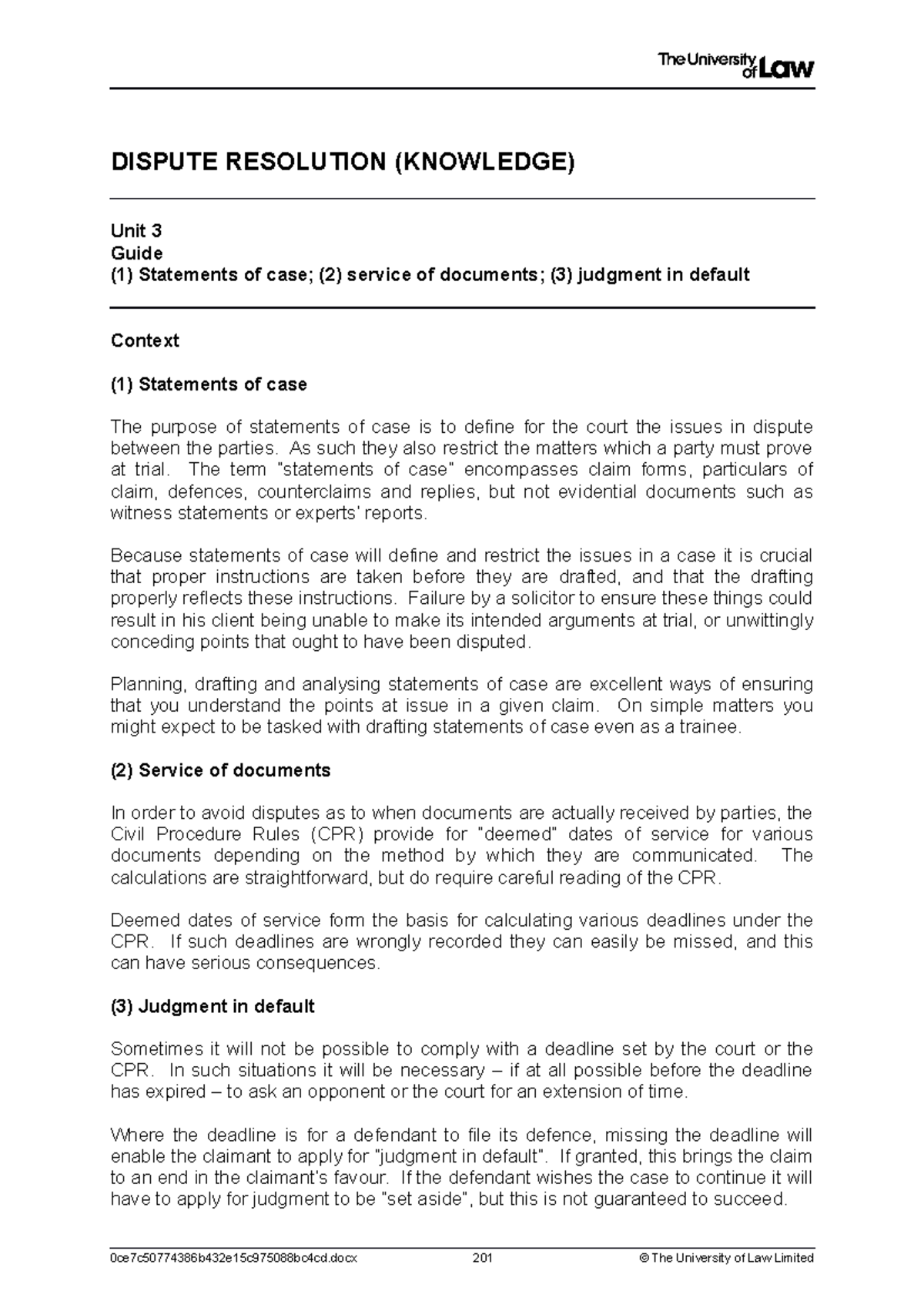 3. Statements of Case - Workshop Guide - DISPUTE RESOLUTION (KNOWLEDGE ...
