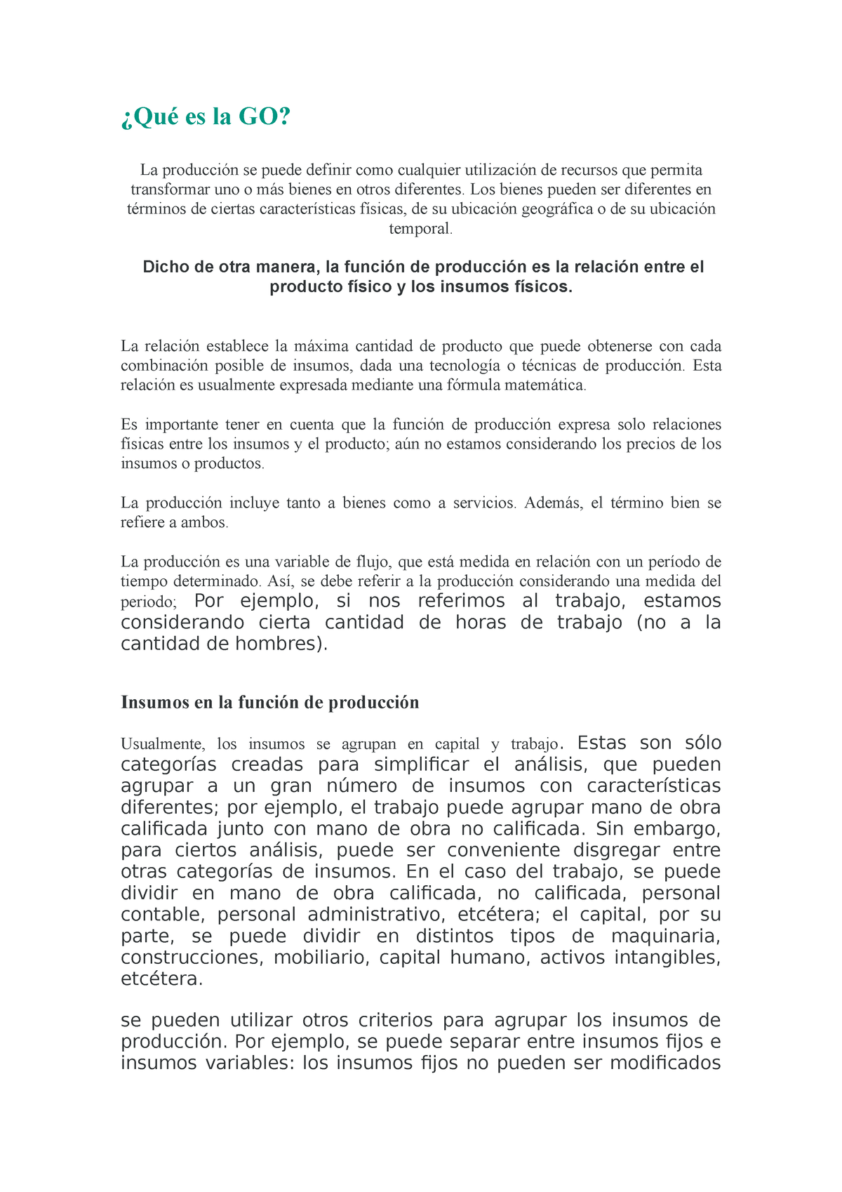 Resumen Modulo 1 Y 2 Produccion I - ¿Qué Es La GO? La Producción Se ...