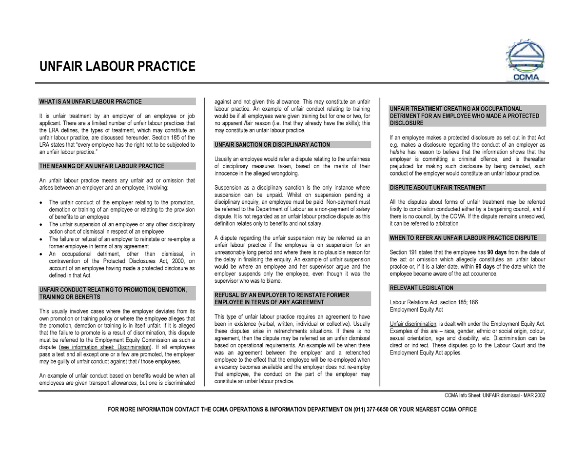 Chapter 3 Unfair-Labour-Practice Lecture Notes 2022 - - Studocu