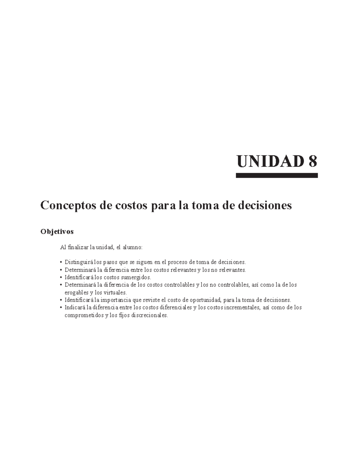 Conta Admon 5a U08 Apuntas Vareios UNIDAD 8 Conceptos De Costos 