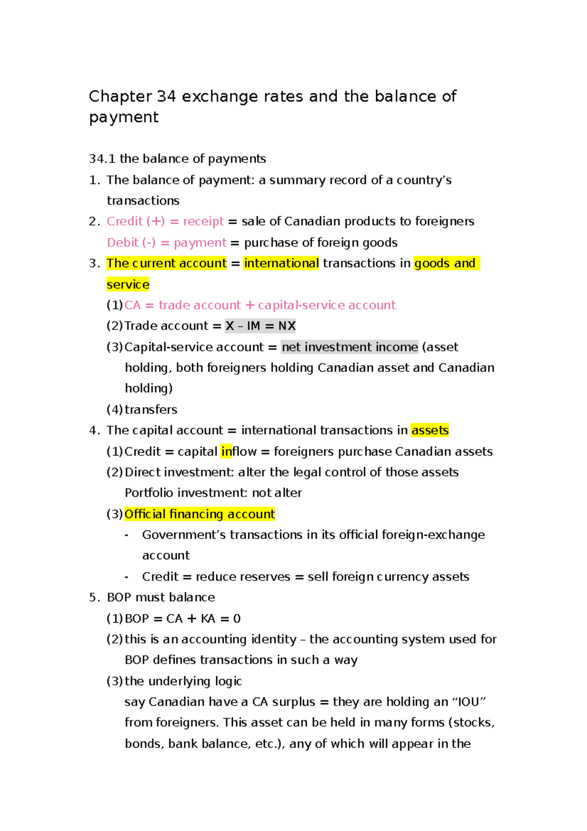 ECON 102 Lecture Notes - Chapter 34 exchange rates and the balance of ...