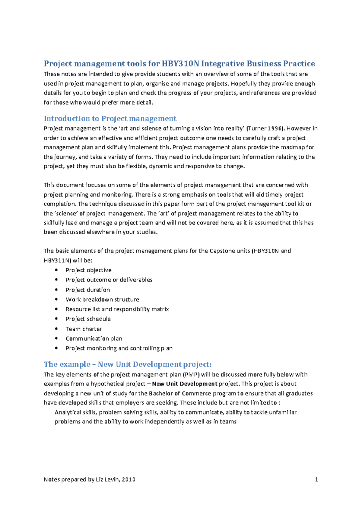 Project management notes - Project management tools for HBY310N ...